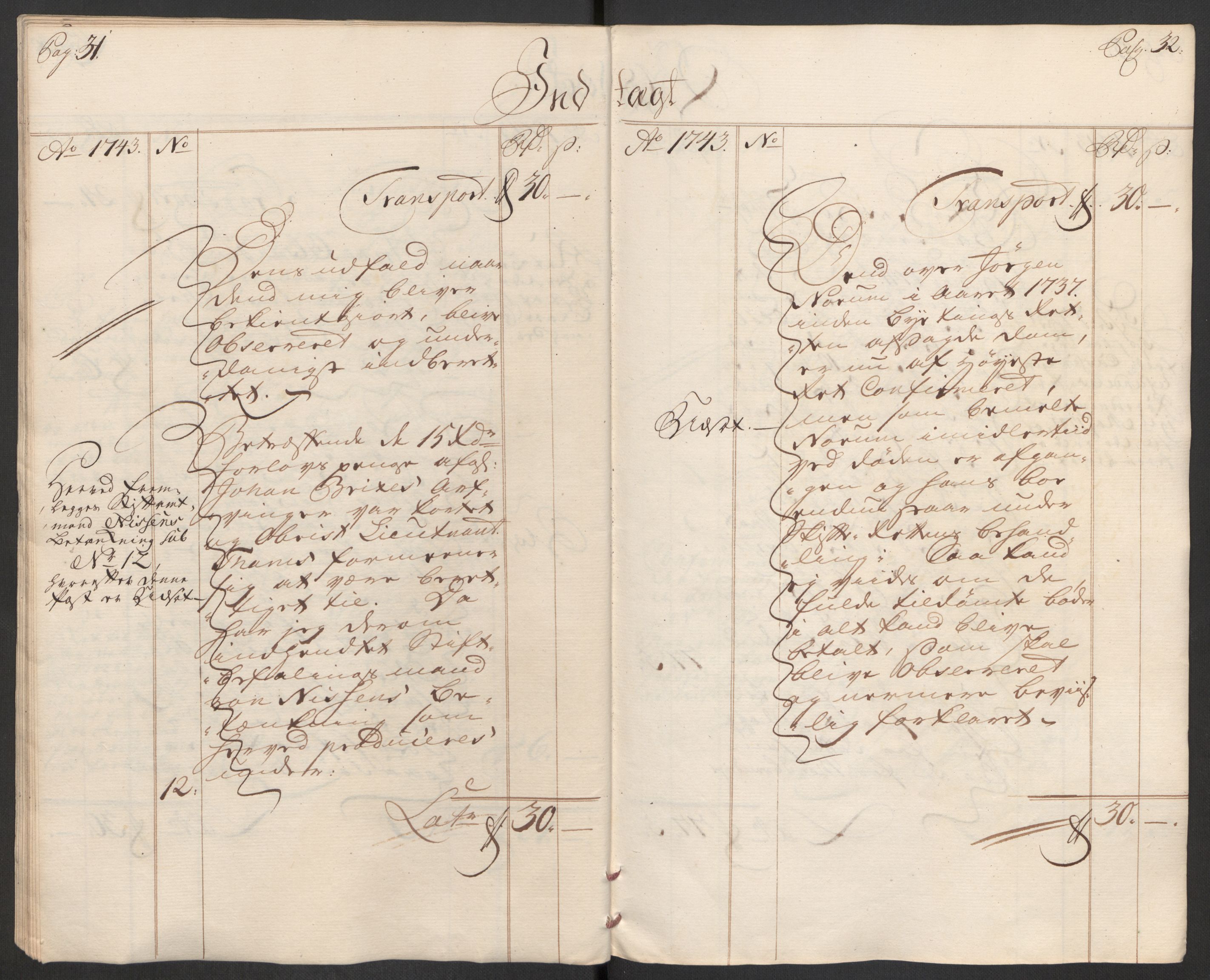 Rentekammeret inntil 1814, Reviderte regnskaper, Byregnskaper, AV/RA-EA-4066/R/Rs/L0541: [S22] Sikt og sakefall, 1743-1746, p. 20