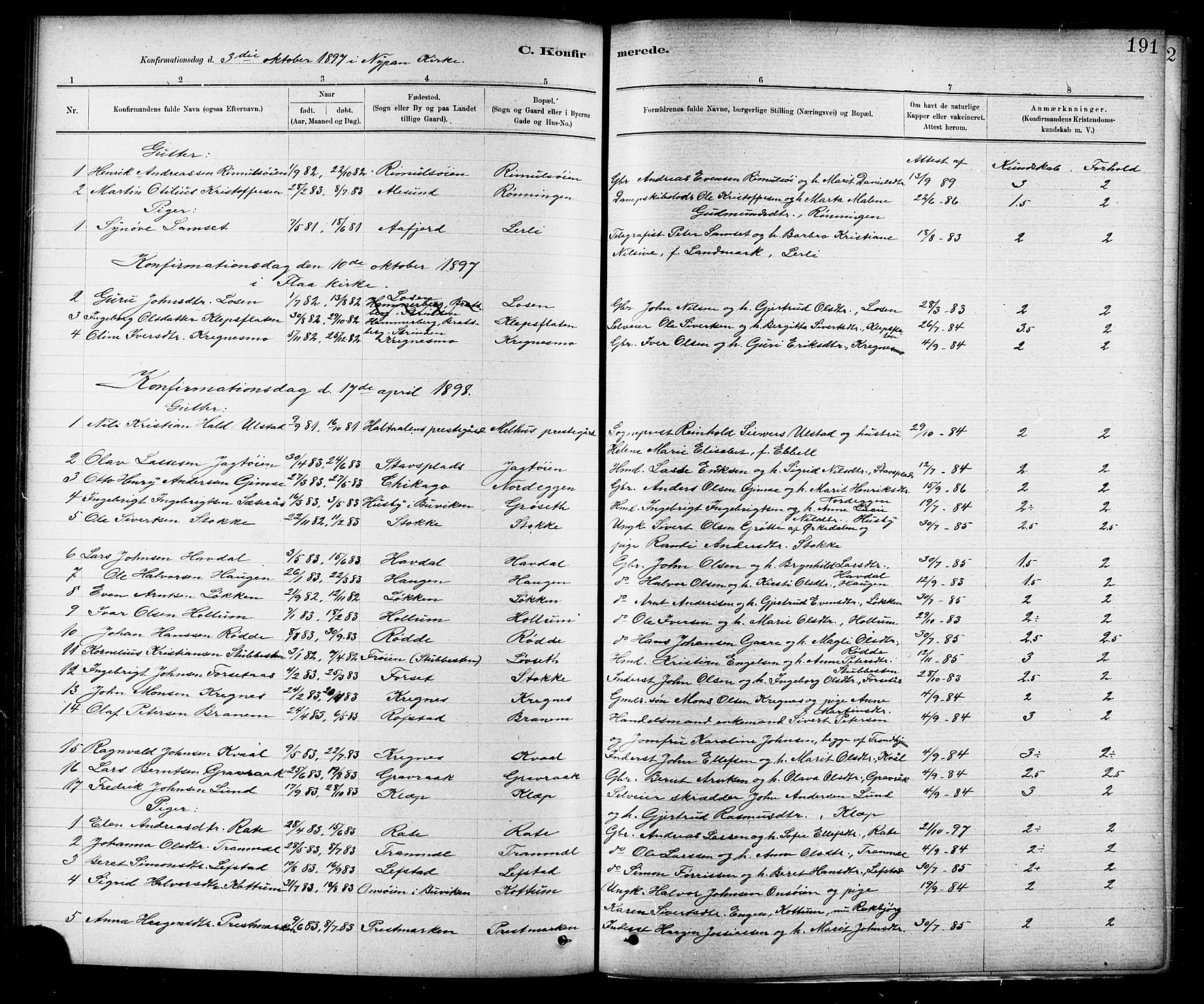 Ministerialprotokoller, klokkerbøker og fødselsregistre - Sør-Trøndelag, SAT/A-1456/691/L1094: Parish register (copy) no. 691C05, 1879-1911, p. 191