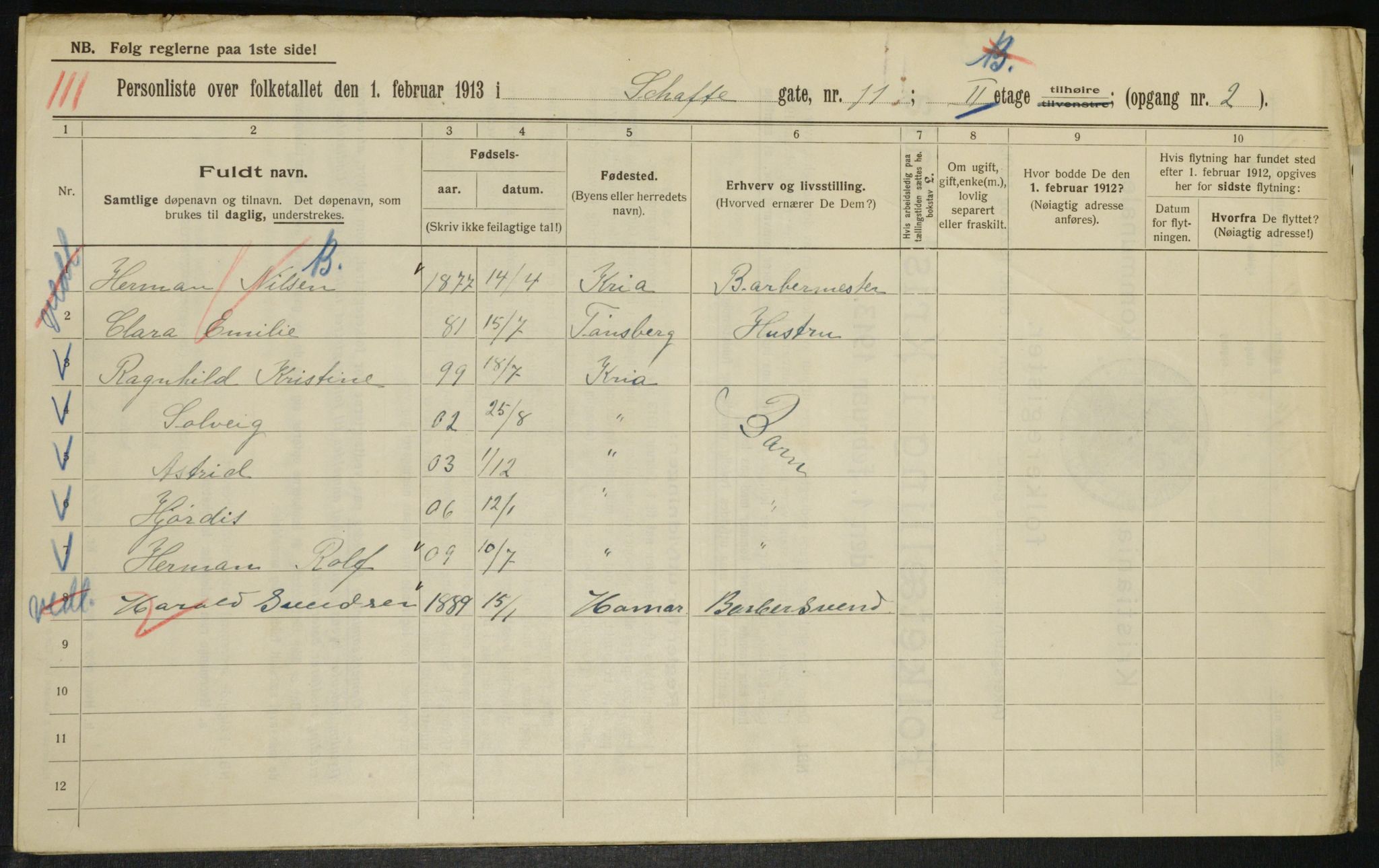 OBA, Municipal Census 1913 for Kristiania, 1913, p. 89384