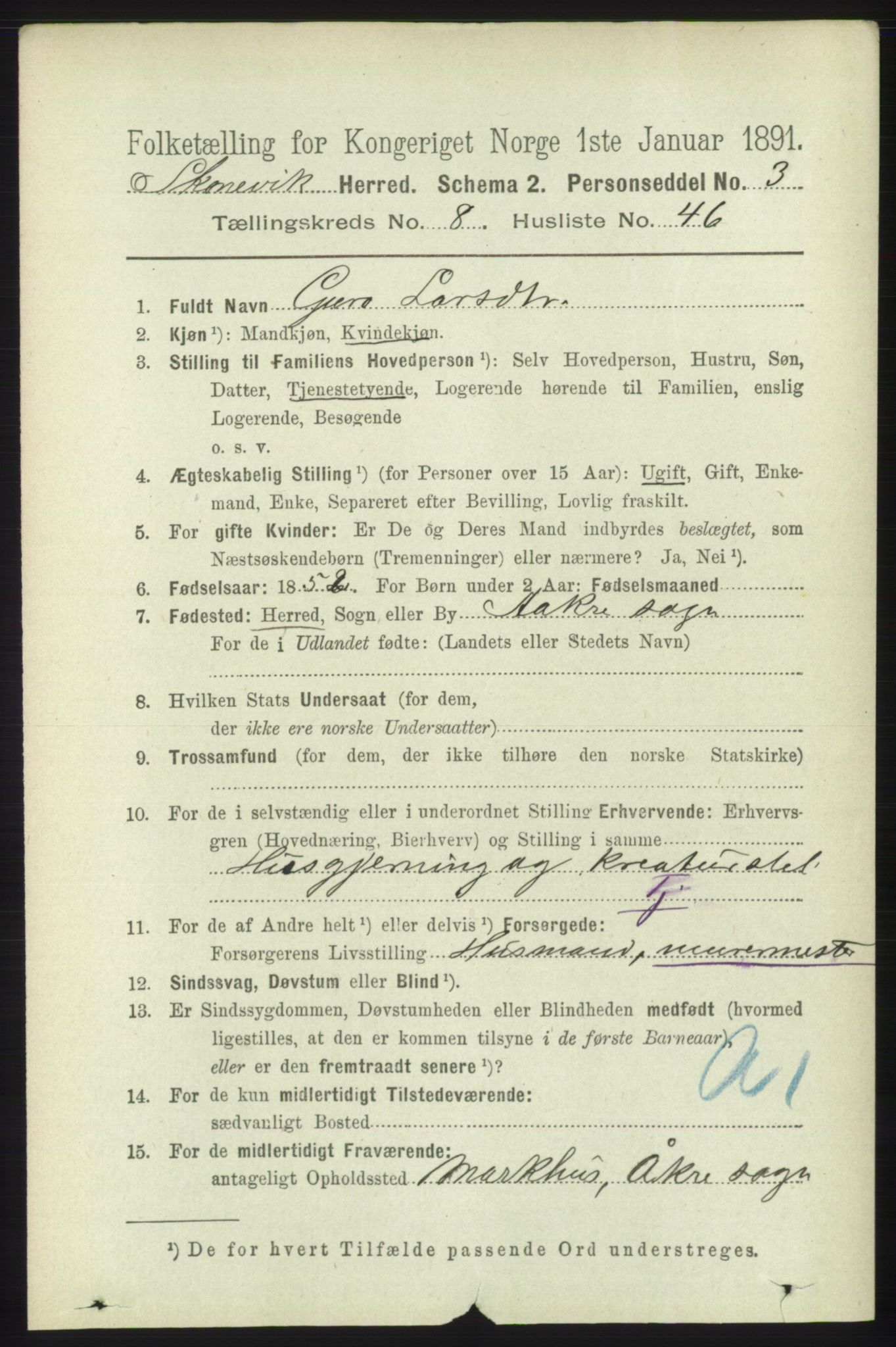 RA, 1891 census for 1212 Skånevik, 1891, p. 2471