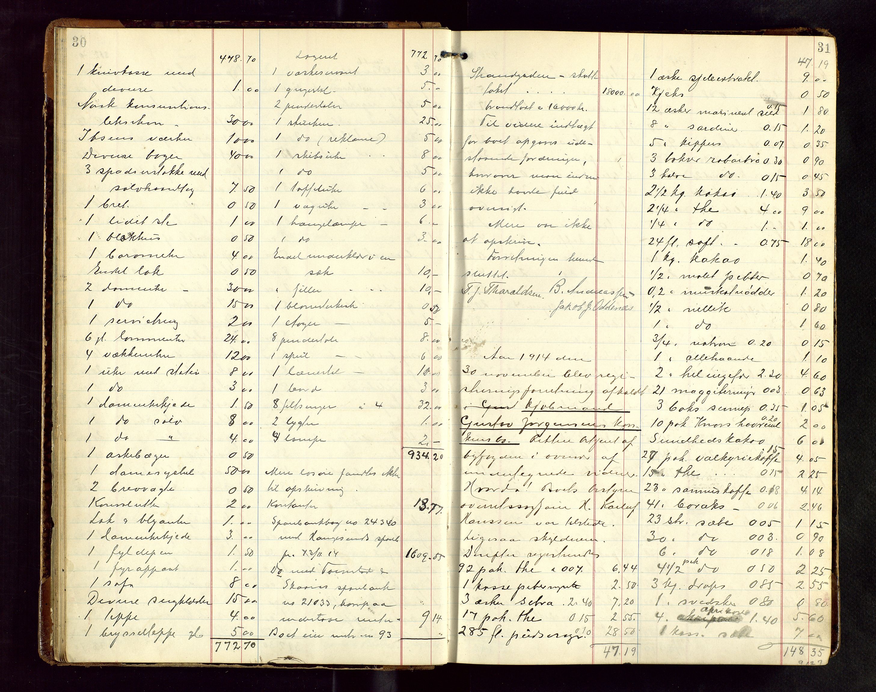 Haugesund tingrett, AV/SAST-A-101415/01/IV/IVB/L0004: Skifteregistreringsprotokoll, med register, 1914-1923, p. 30-31