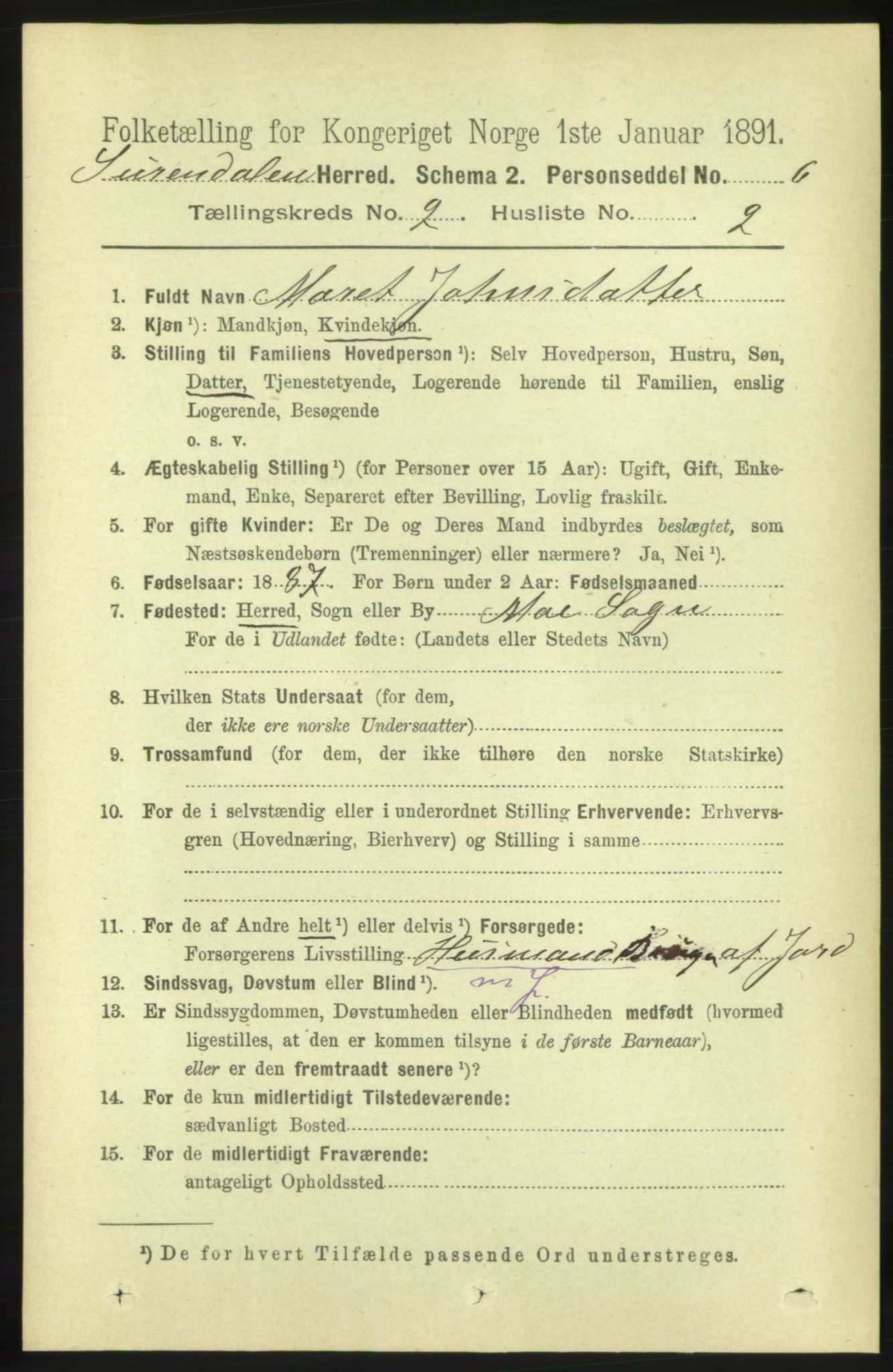 RA, 1891 census for 1566 Surnadal, 1891, p. 521