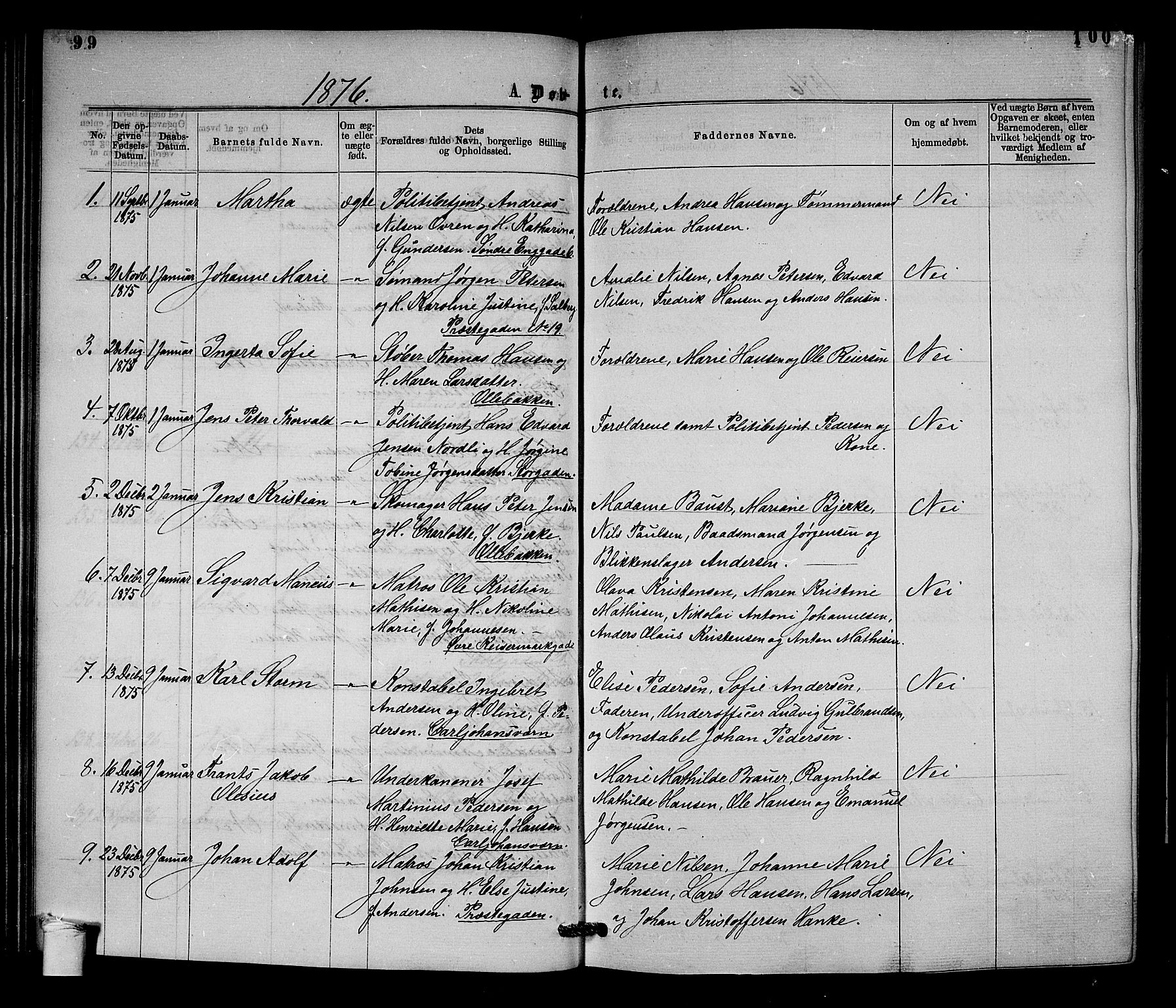 Horten kirkebøker, AV/SAKO-A-348/G/Ga/L0003: Parish register (copy) no. 3, 1872-1877, p. 99-100