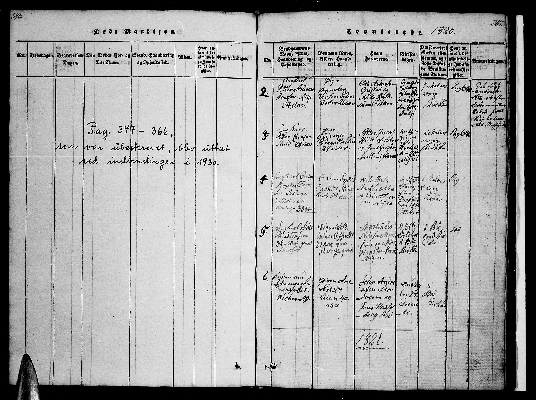 Ministerialprotokoller, klokkerbøker og fødselsregistre - Nordland, AV/SAT-A-1459/891/L1312: Parish register (copy) no. 891C01, 1820-1856, p. 346-367