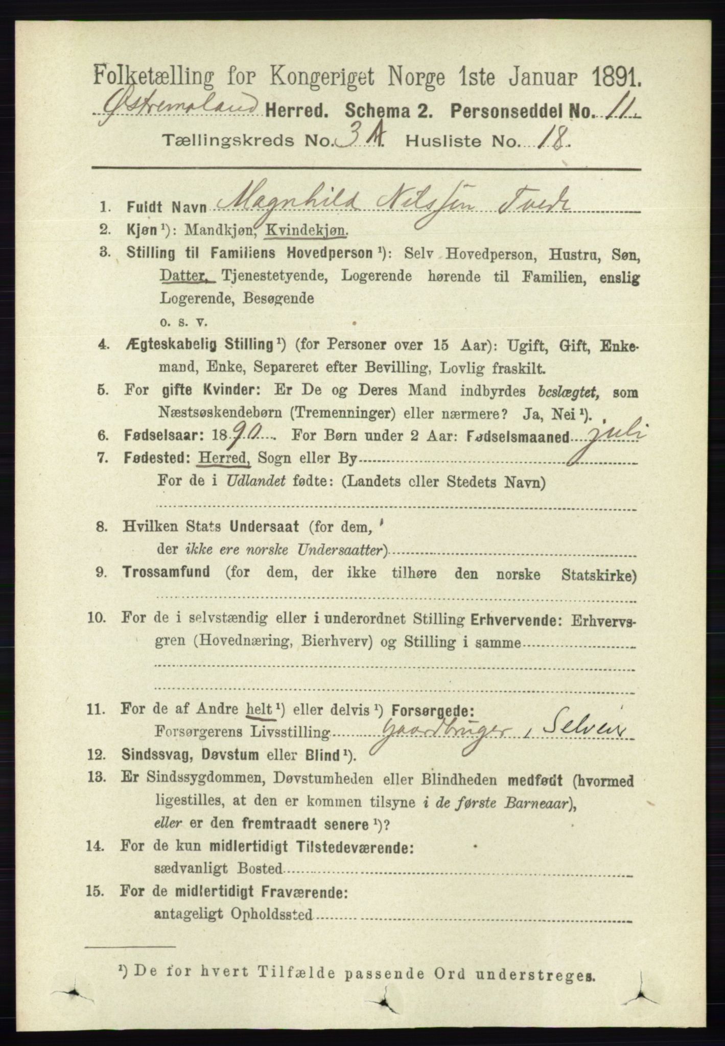 RA, 1891 census for 0918 Austre Moland, 1891, p. 1459