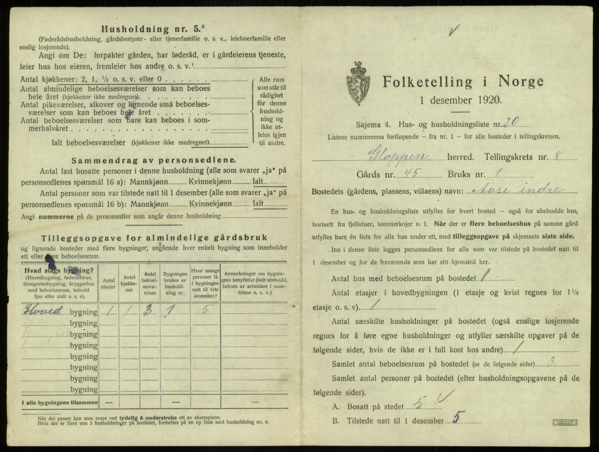 SAB, 1920 census for Gloppen, 1920, p. 608