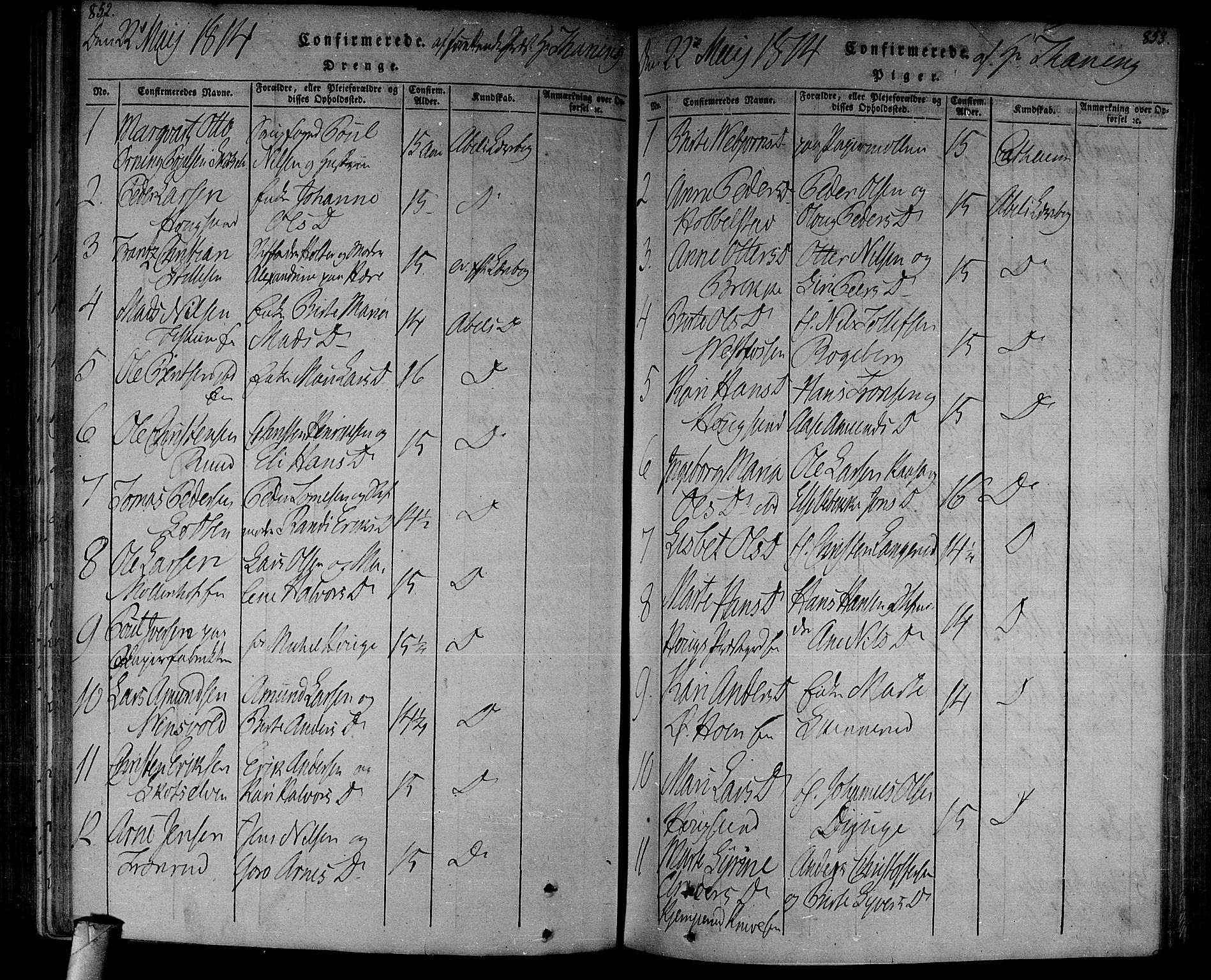 Eiker kirkebøker, SAKO/A-4/F/Fa/L0010: Parish register (official) no. I 10, 1806-1815, p. 852-853