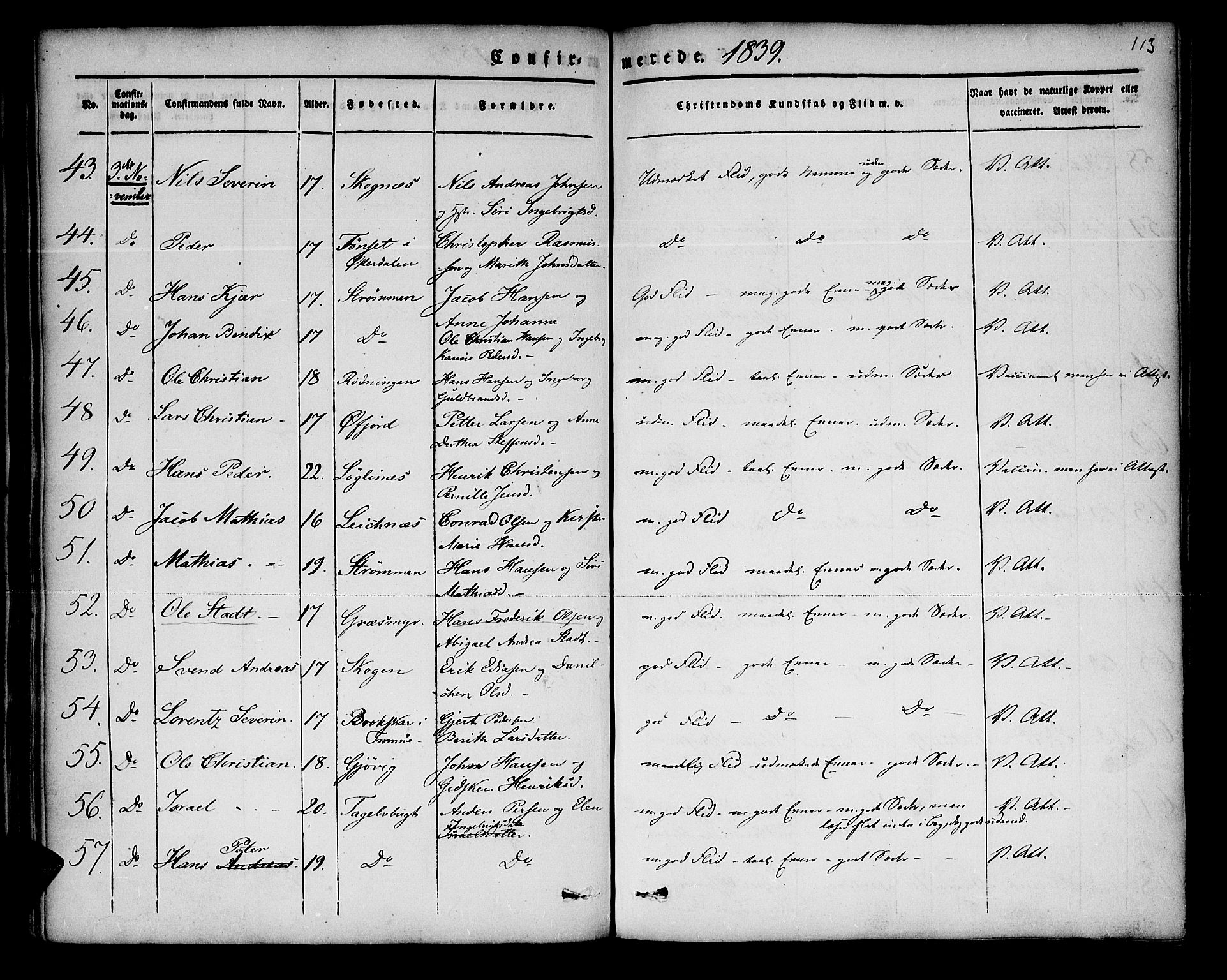 Lenvik sokneprestembete, SATØ/S-1310/H/Ha/Haa/L0004kirke: Parish register (official) no. 4, 1832-1844, p. 113