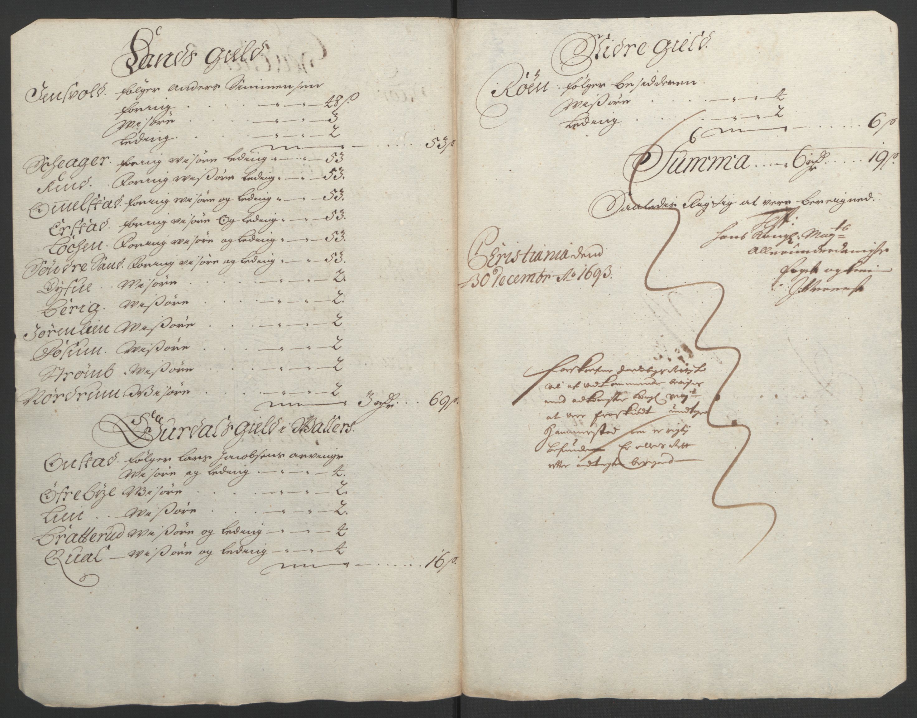 Rentekammeret inntil 1814, Reviderte regnskaper, Fogderegnskap, RA/EA-4092/R18/L1292: Fogderegnskap Hadeland, Toten og Valdres, 1693-1694, p. 162