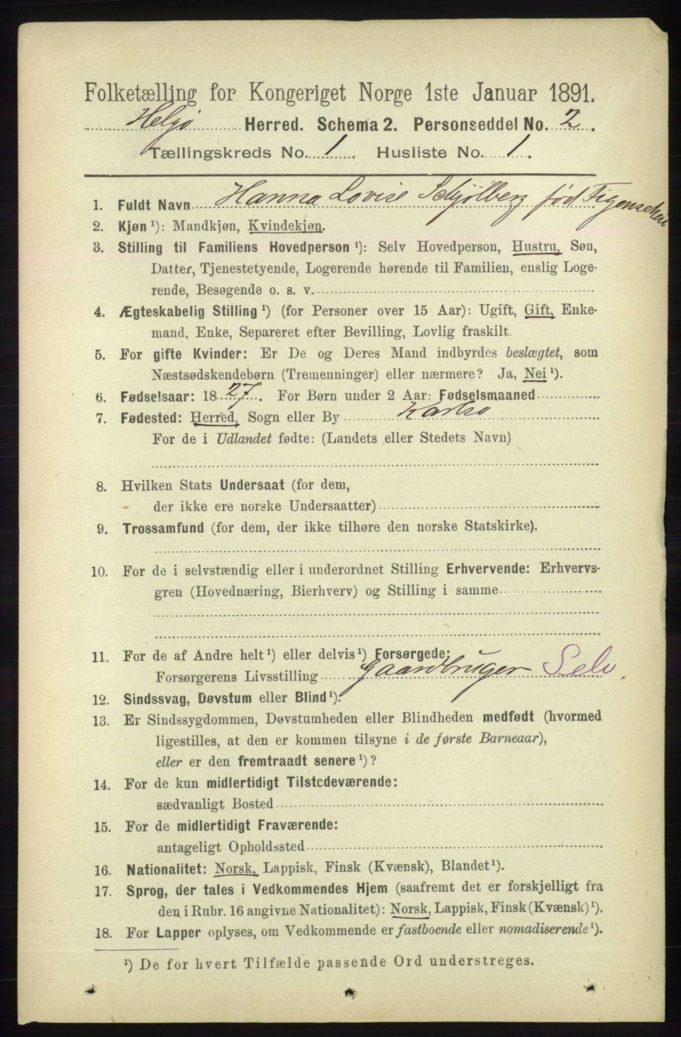 RA, 1891 census for 1935 Helgøy, 1891, p. 49