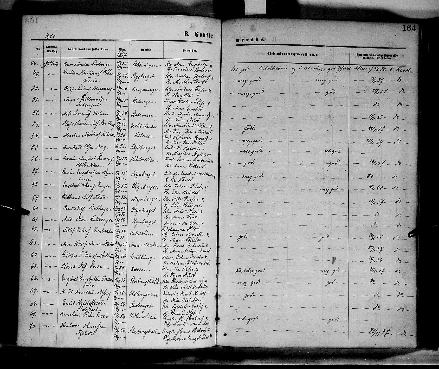 Elverum prestekontor, AV/SAH-PREST-044/H/Ha/Haa/L0011: Parish register (official) no. 11, 1869-1879, p. 164