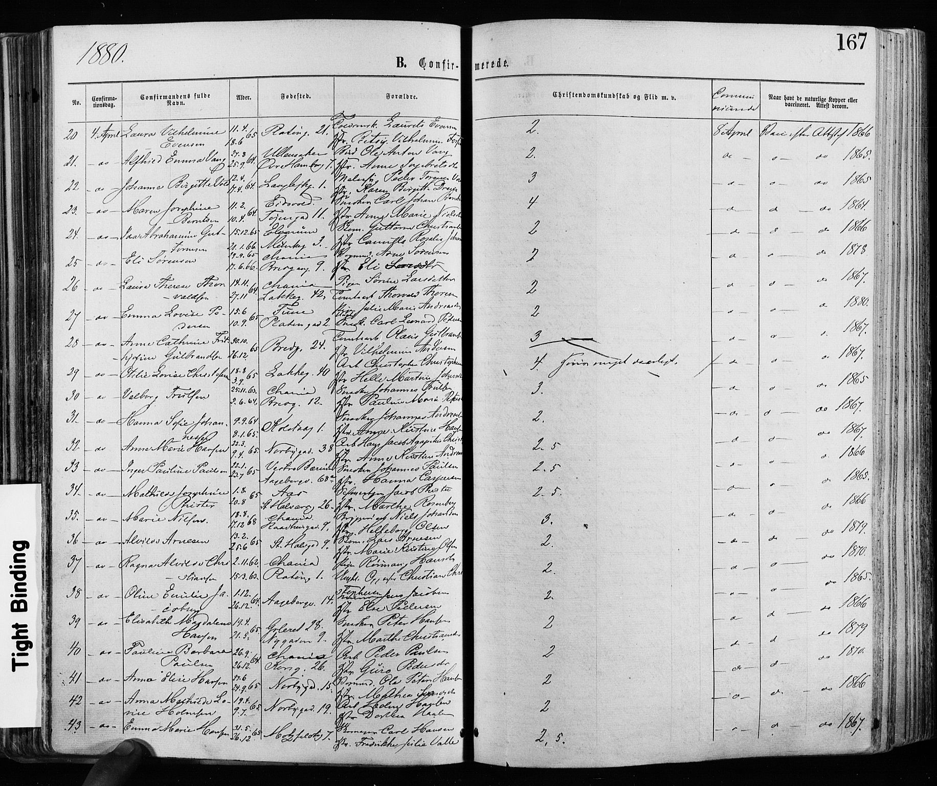 Grønland prestekontor Kirkebøker, AV/SAO-A-10848/F/Fa/L0005: Parish register (official) no. 5, 1869-1880, p. 167