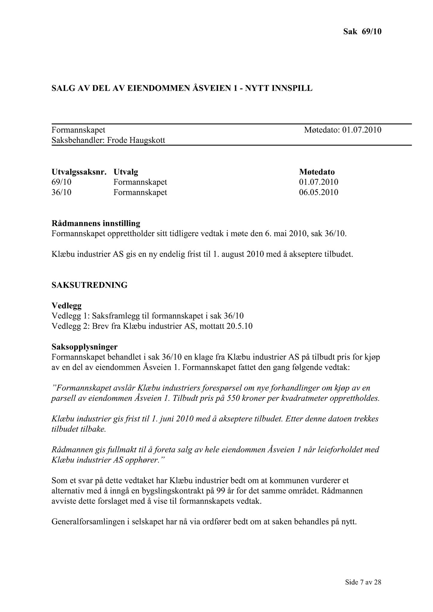 Klæbu Kommune, TRKO/KK/02-FS/L003: Formannsskapet - Møtedokumenter, 2010, p. 1544