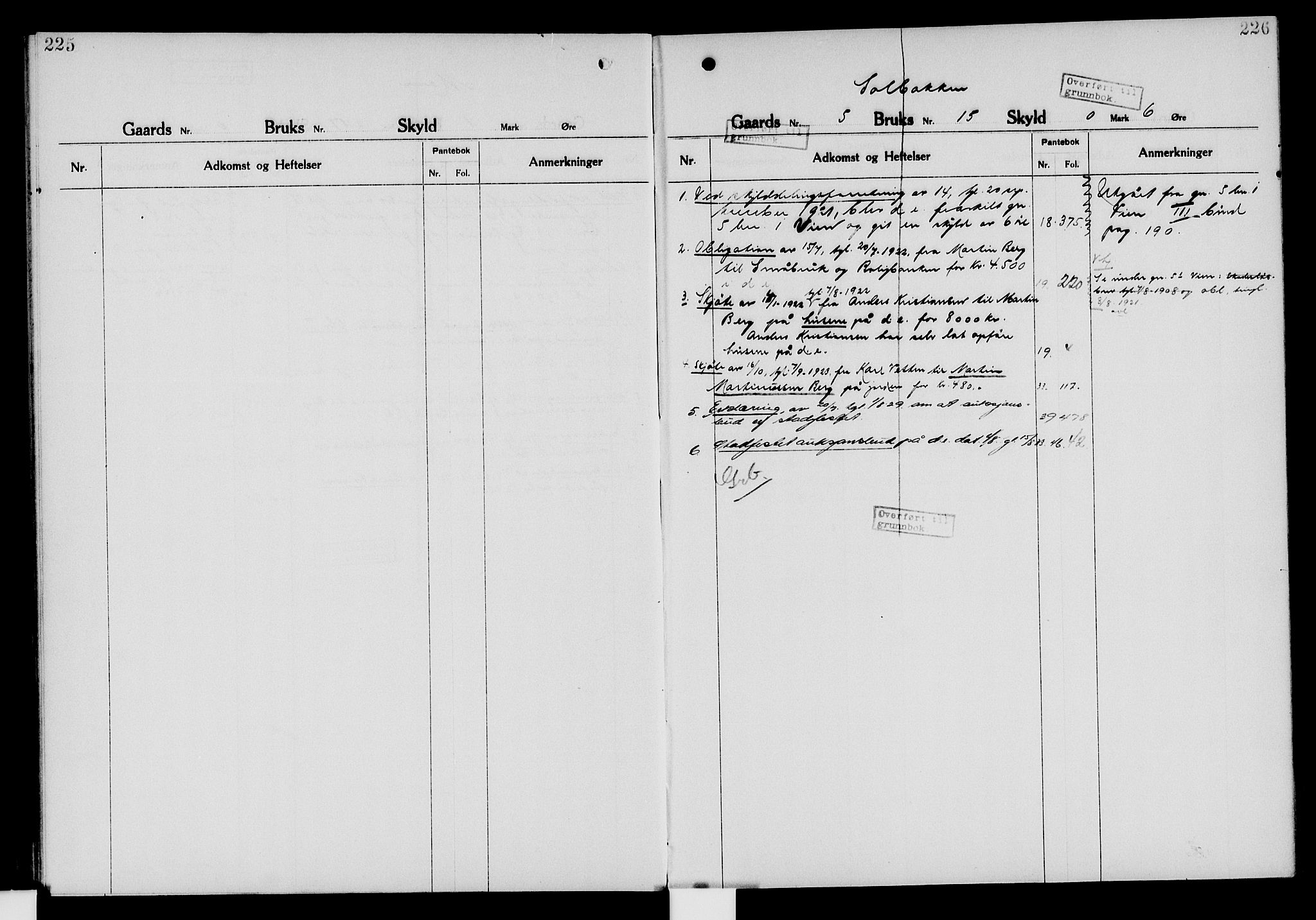 Nord-Hedmark sorenskriveri, SAH/TING-012/H/Ha/Had/Hade/L0006: Mortgage register no. 4.6, 1920-1940, p. 225-226