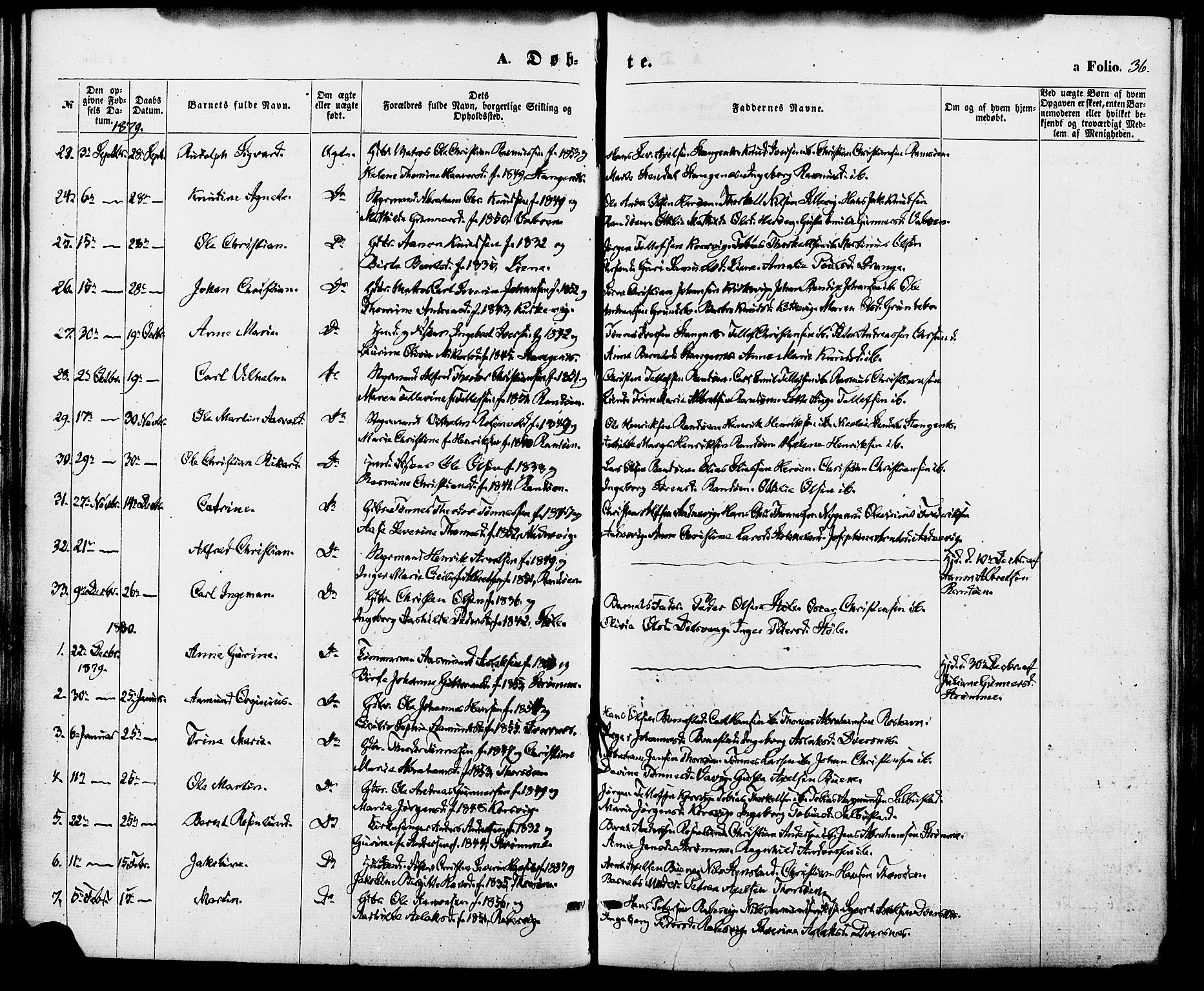 Oddernes sokneprestkontor, SAK/1111-0033/F/Fa/Fab/L0001: Parish register (official) no. A 1, 1865-1884, p. 36