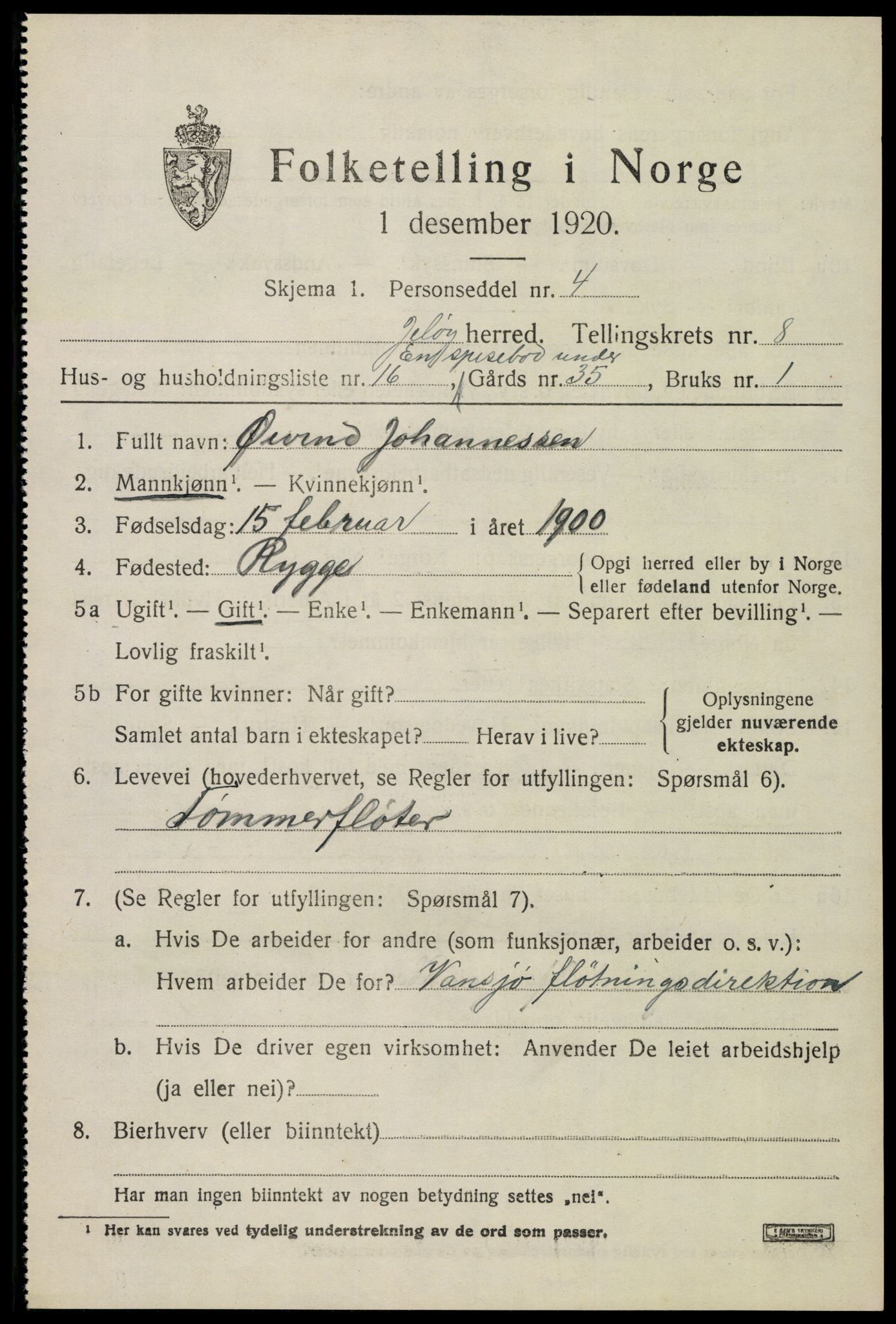 SAO, 1920 census for Moss land district, 1920, p. 8927