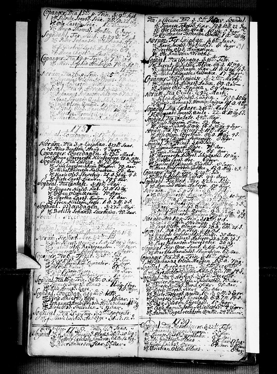 Sogndal sokneprestembete, AV/SAB-A-81301/H/Haa/Haaa/L0002: Parish register (official) no. A 2, 1725-1741, p. 131