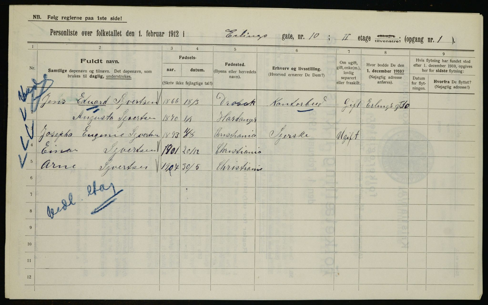 OBA, Municipal Census 1912 for Kristiania, 1912, p. 21958