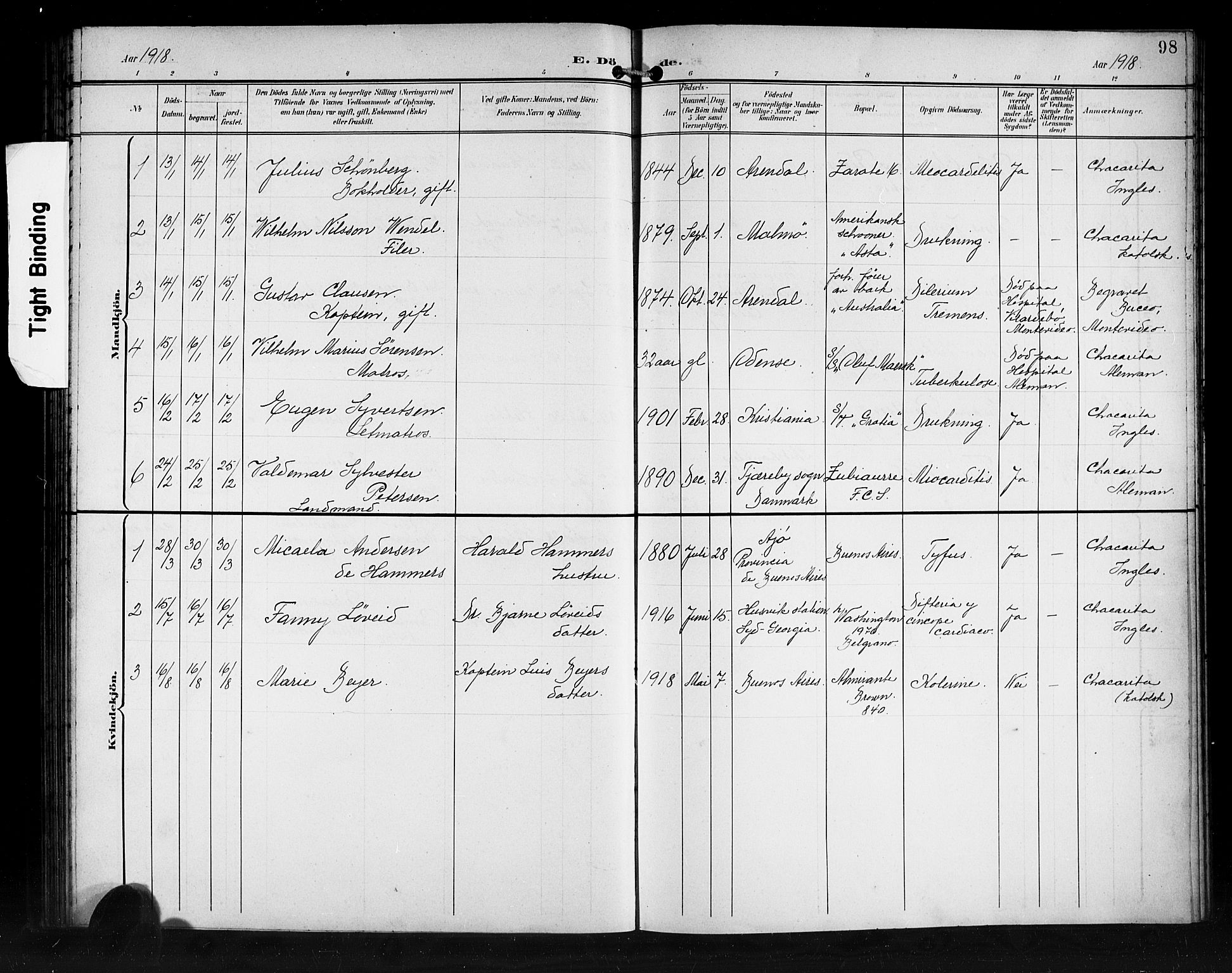 Den norske sjømannsmisjon i utlandet/Syd-Amerika (Buenos Aires m.fl.), SAB/SAB/PA-0118/H/Ha/L0002: Parish register (official) no. A 2, 1899-1919, p. 98