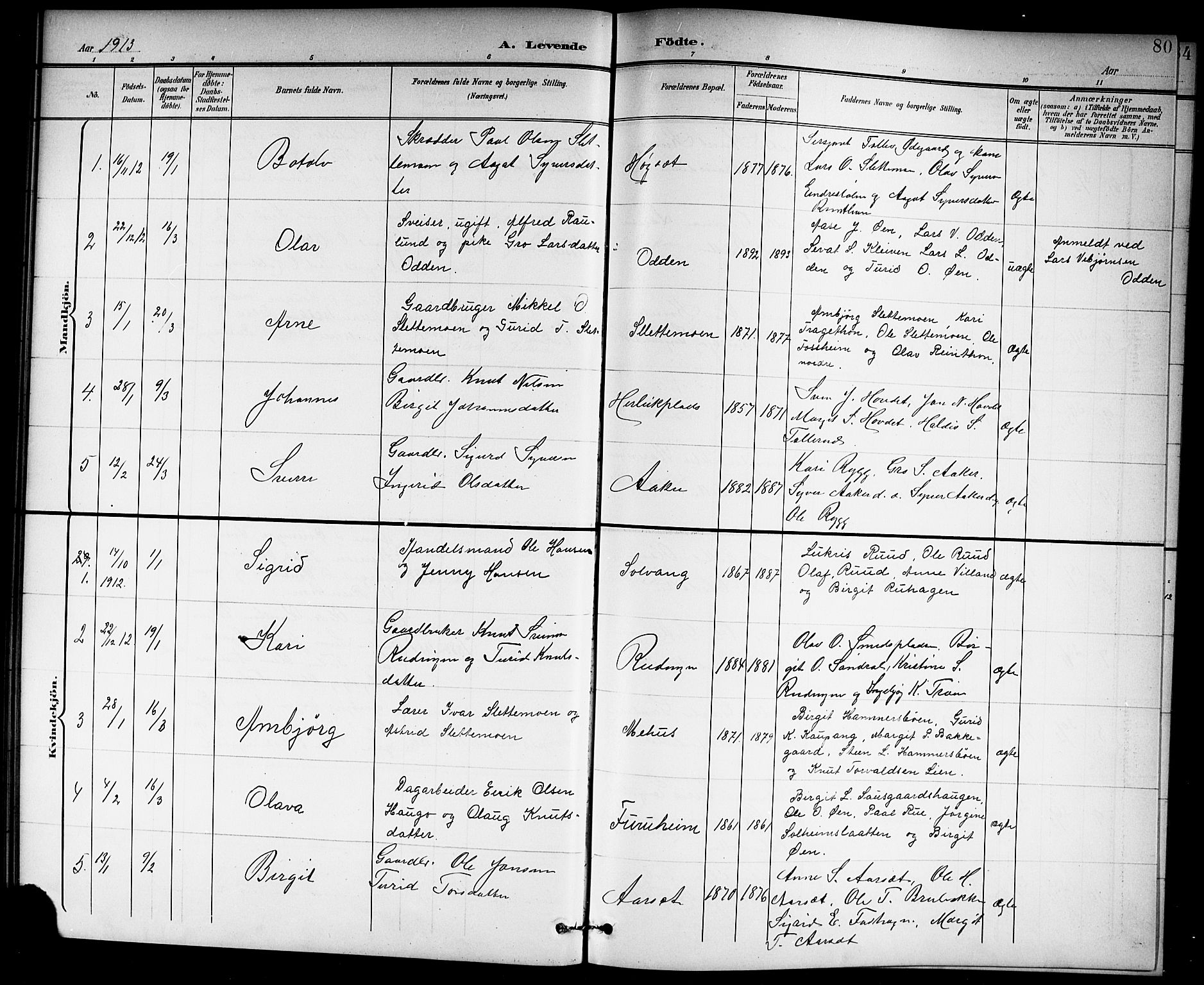 Hol kirkebøker, SAKO/A-227/G/Ga/L0001: Parish register (copy) no. I 1, 1900-1919, p. 80