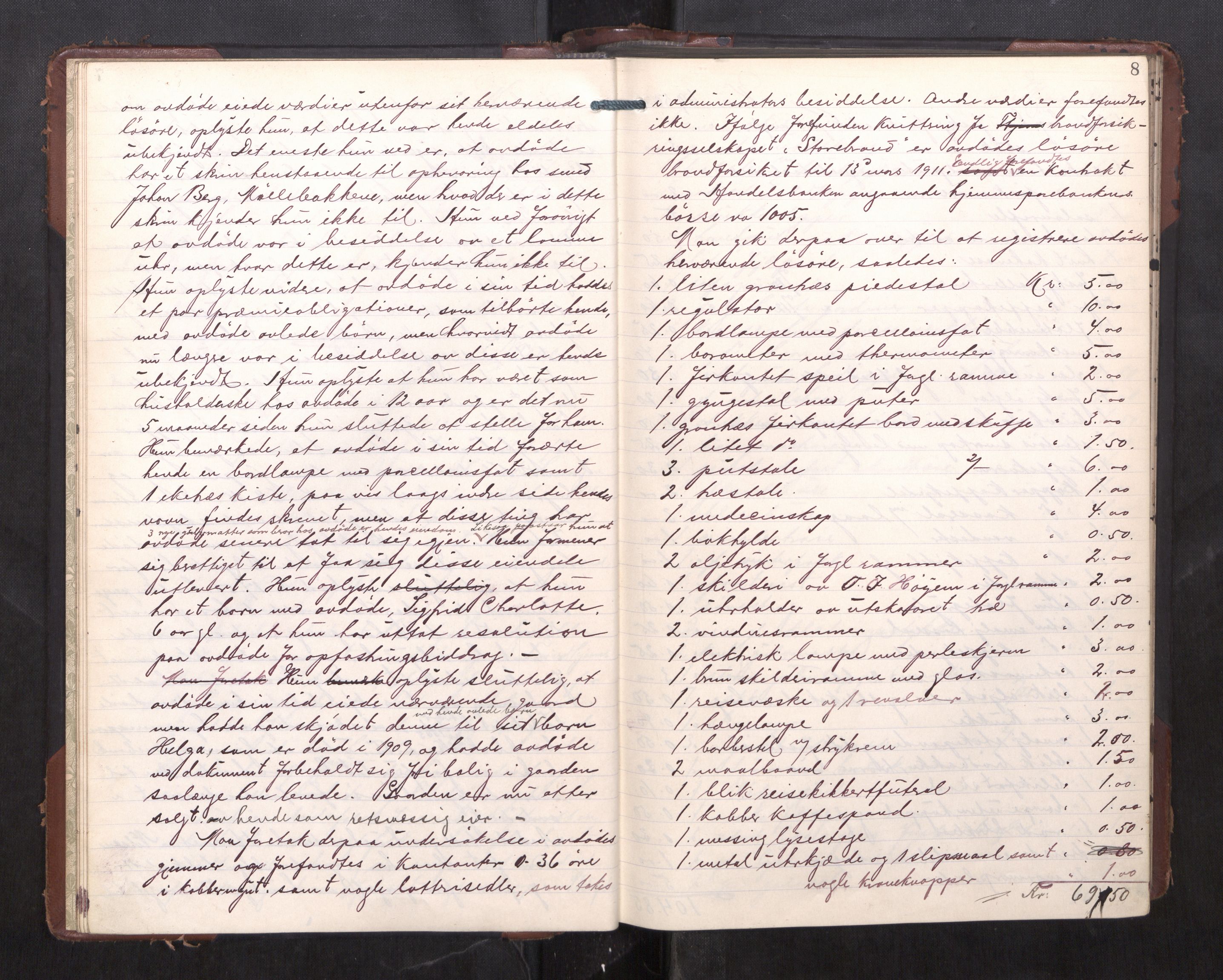 Trondheim byfogd, AV/SAT-A-0003/1/3/3C/L0030: Skifteregistreringsprotokoll - 29/8-26/9. (u/ register), 1910-1913, p. 8
