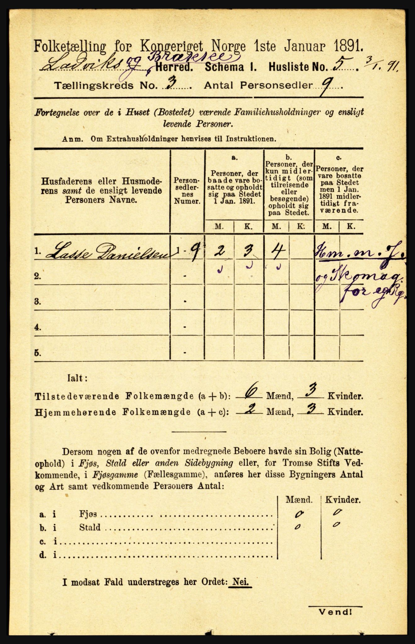 RA, 1891 census for 1415 Lavik og Brekke, 1891, p. 458