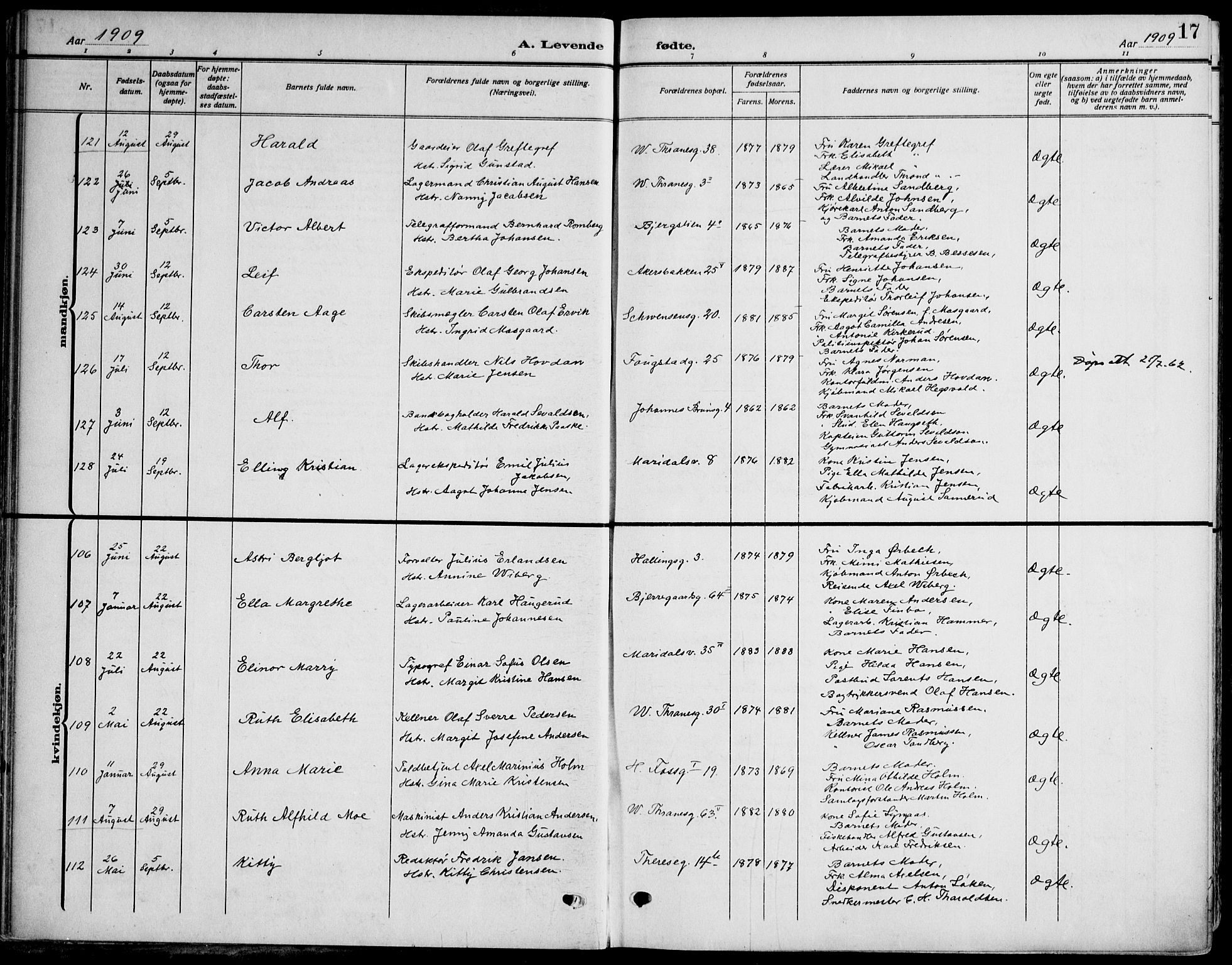 Gamle Aker prestekontor Kirkebøker, SAO/A-10617a/F/L0014: Parish register (official) no. 14, 1909-1924, p. 17