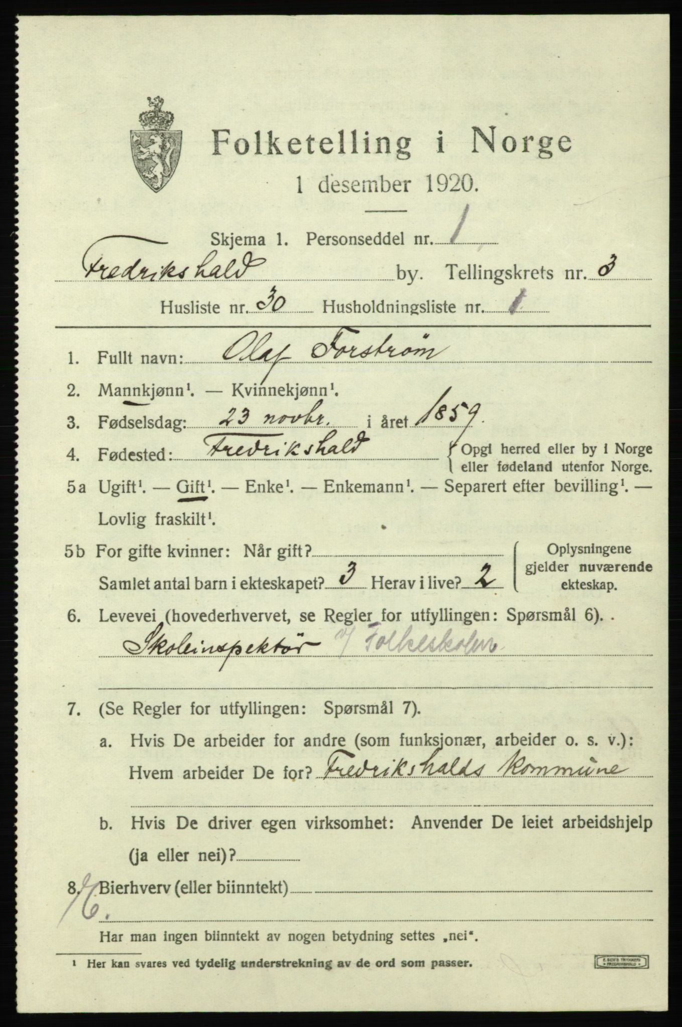 SAO, 1920 census for Fredrikshald, 1920, p. 11092