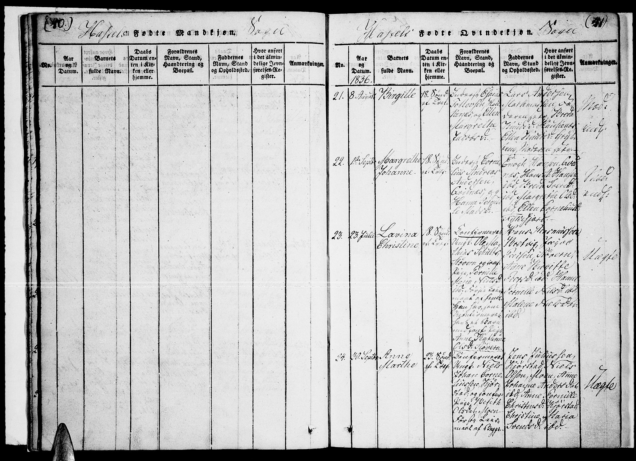 Ministerialprotokoller, klokkerbøker og fødselsregistre - Nordland, AV/SAT-A-1459/888/L1263: Parish register (copy) no. 888C02 /1, 1820-1850, p. 40-41