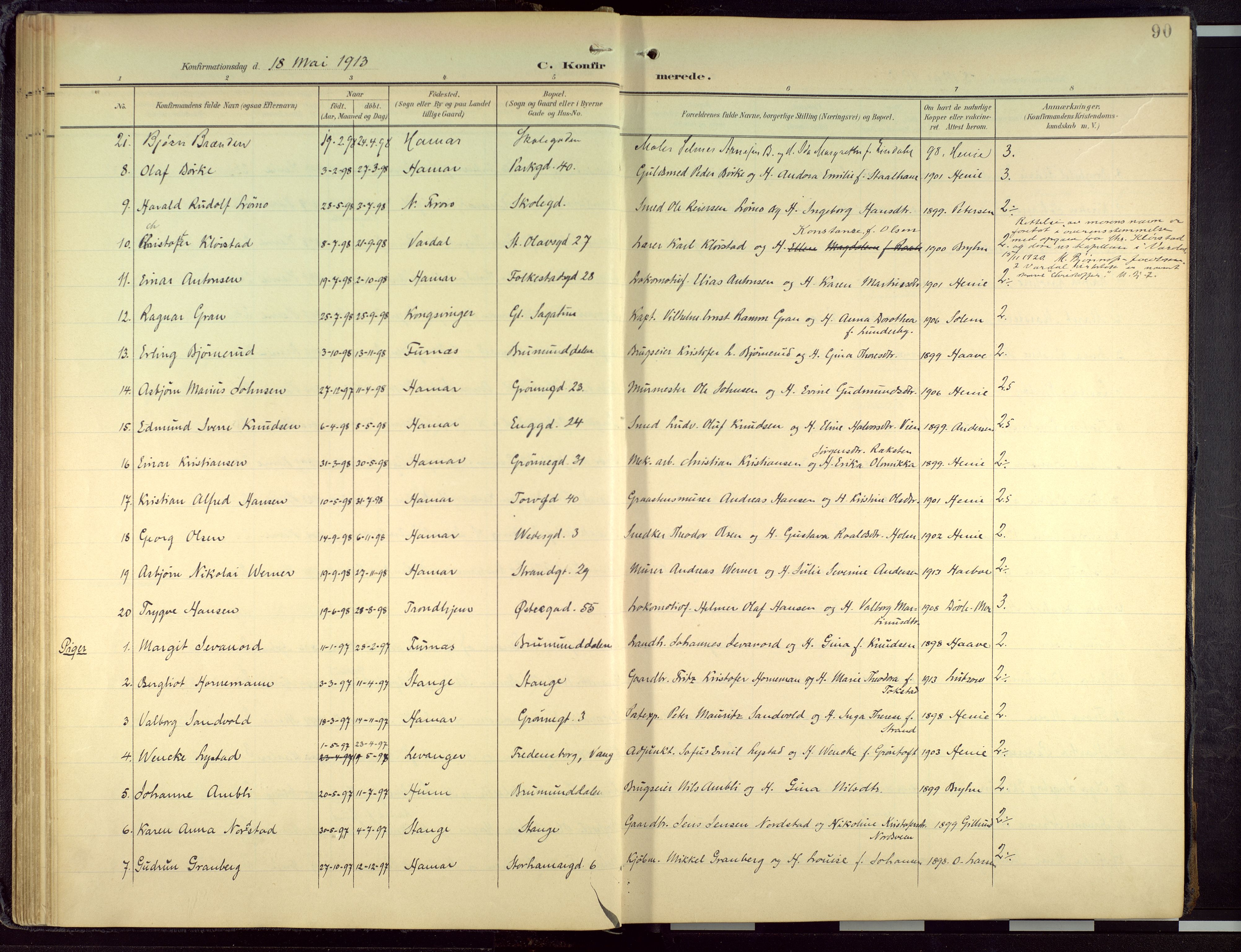 Hamar prestekontor, AV/SAH-DOMPH-002/H/Ha/Haa/L0004: Parish register (official) no. 4, 1899-1973, p. 90