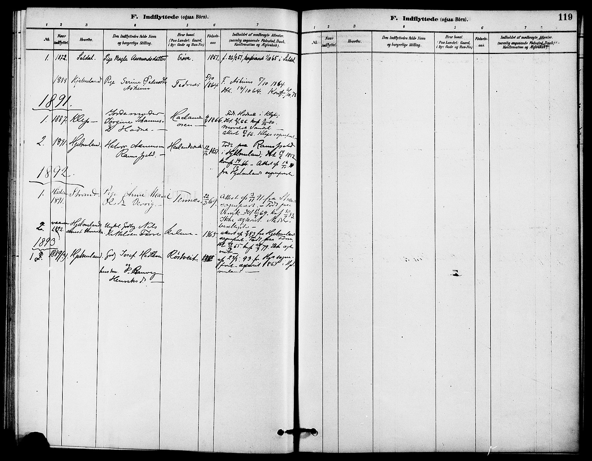 Jelsa sokneprestkontor, AV/SAST-A-101842/01/IV: Parish register (official) no. A 9, 1878-1898, p. 119