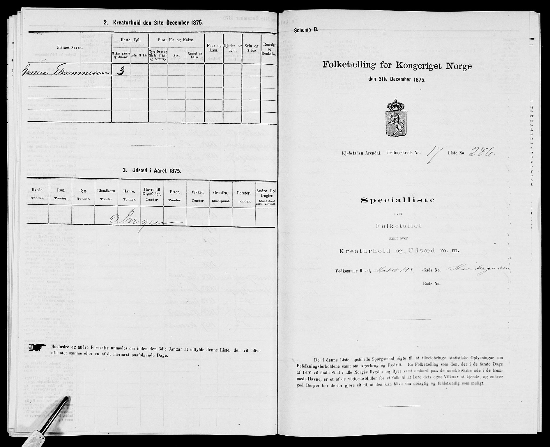 SAK, 1875 census for 0903P Arendal, 1875, p. 573