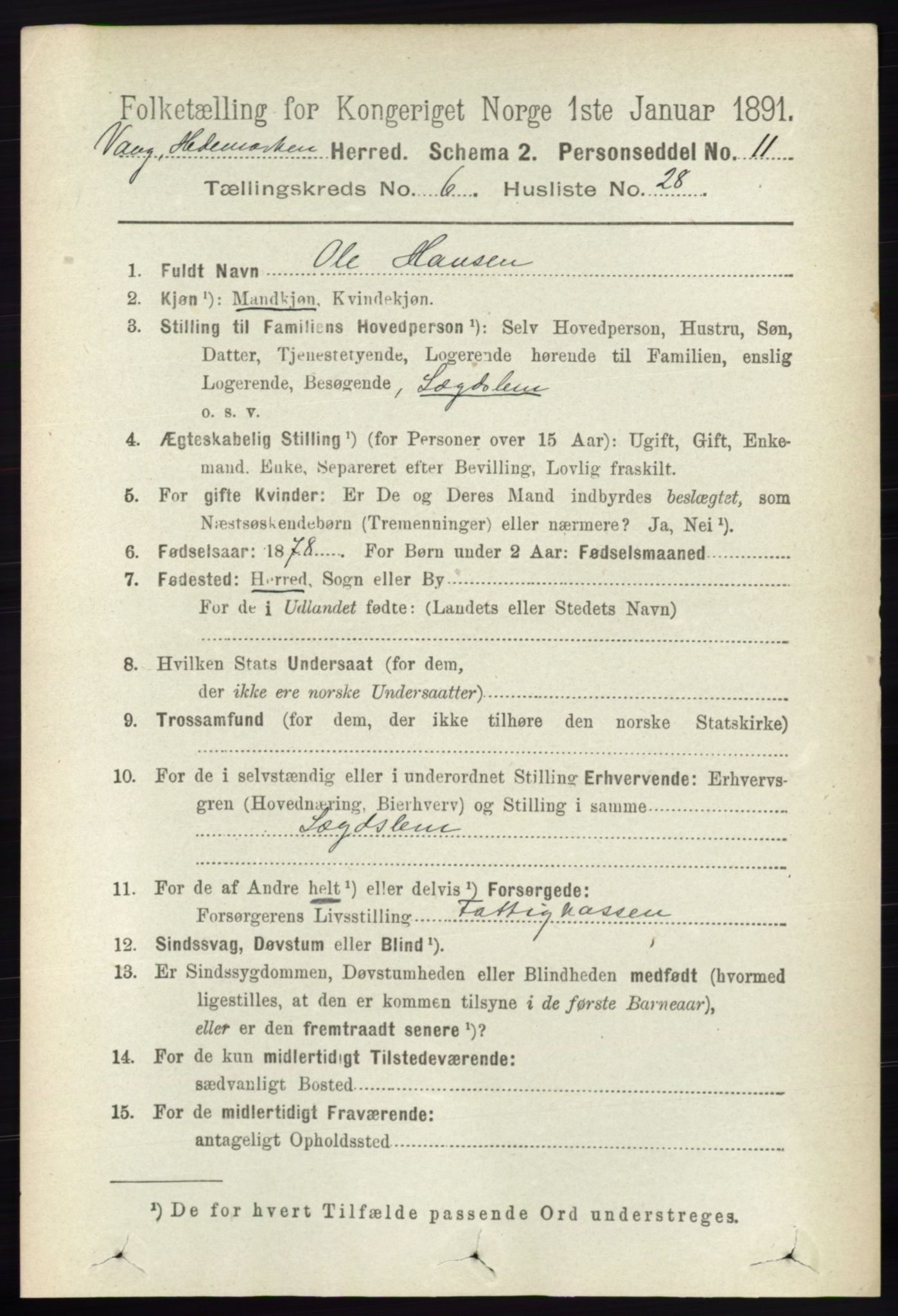 RA, 1891 census for 0414 Vang, 1891, p. 4446