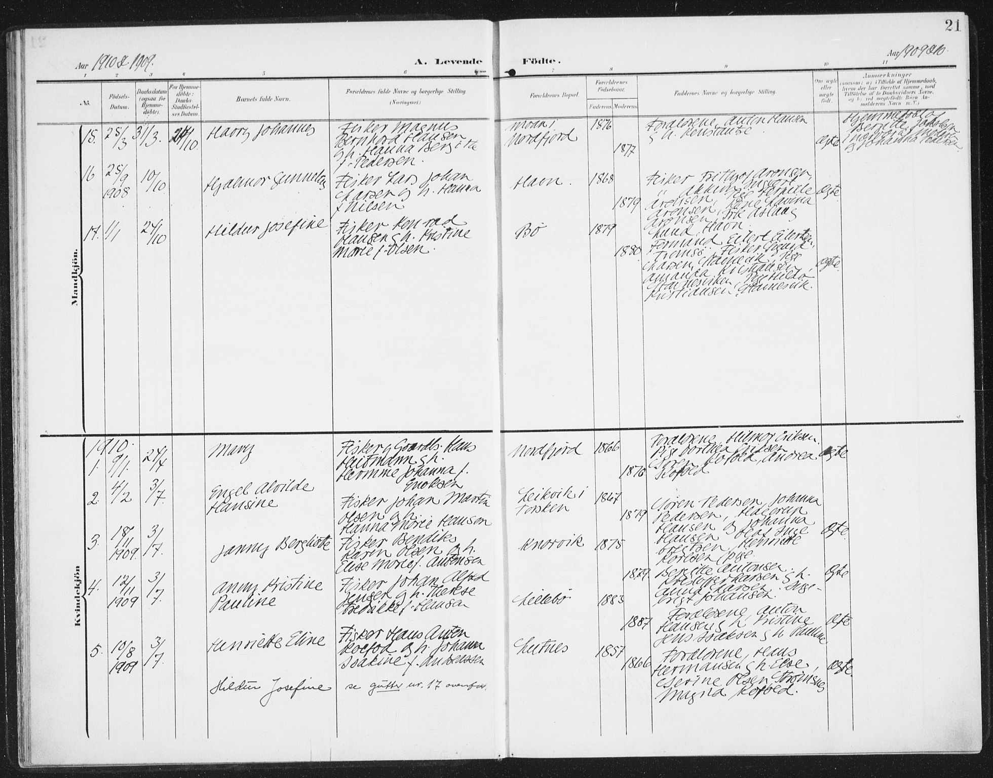 Berg sokneprestkontor, AV/SATØ-S-1318/G/Ga/Gaa/L0007kirke: Parish register (official) no. 7, 1906-1915, p. 21