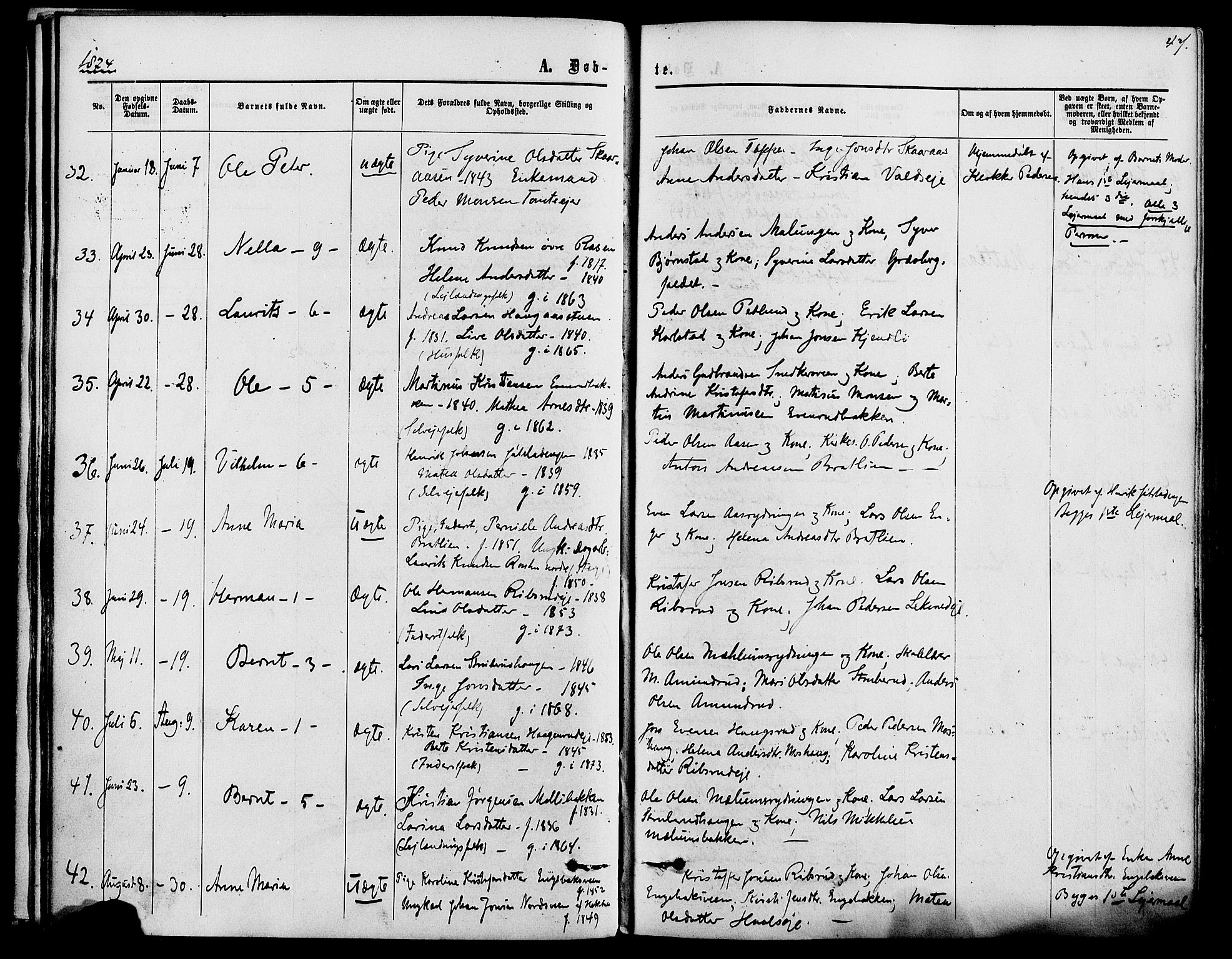 Romedal prestekontor, AV/SAH-PREST-004/K/L0006: Parish register (official) no. 6, 1866-1886, p. 47