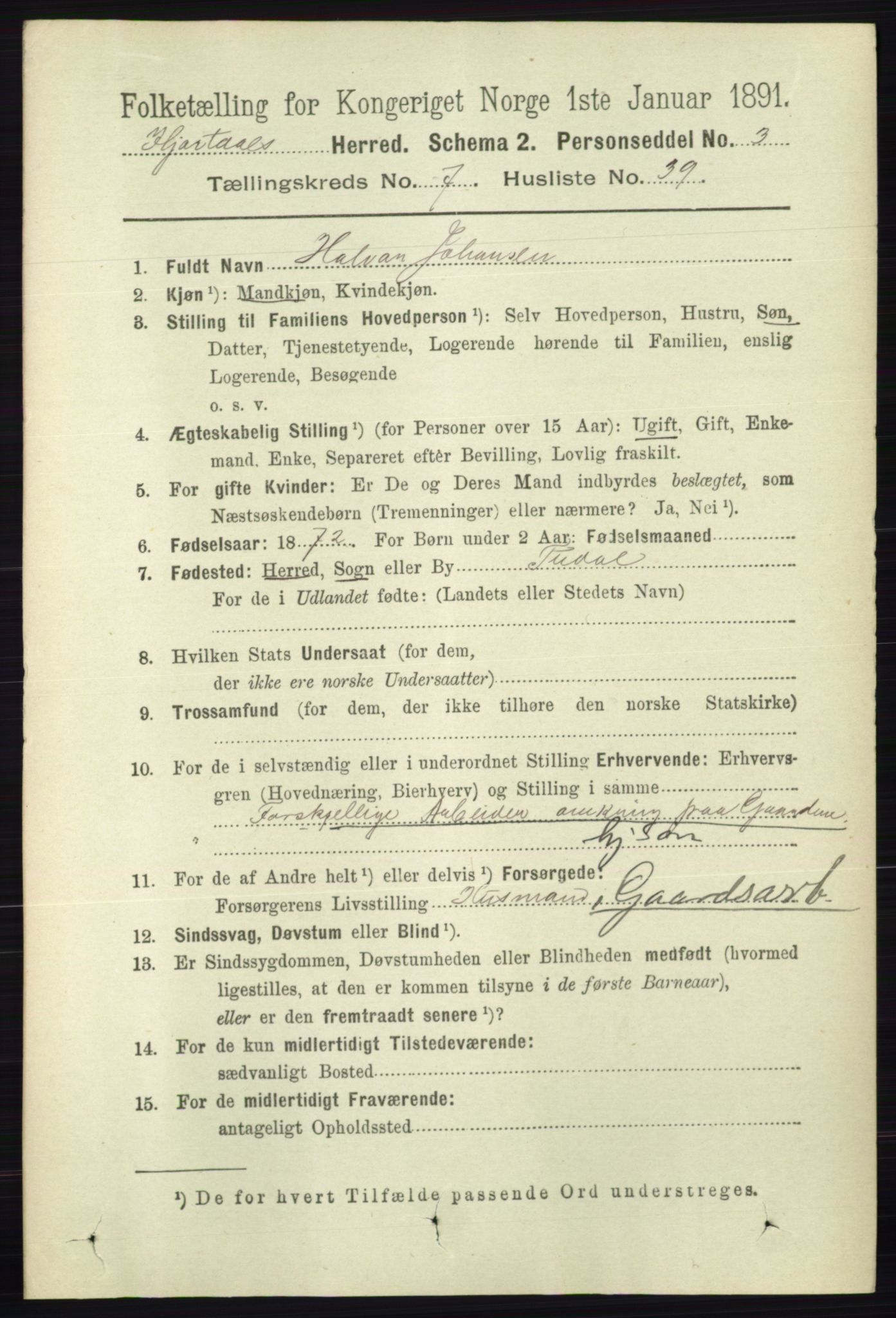 RA, 1891 census for 0827 Hjartdal, 1891, p. 2746