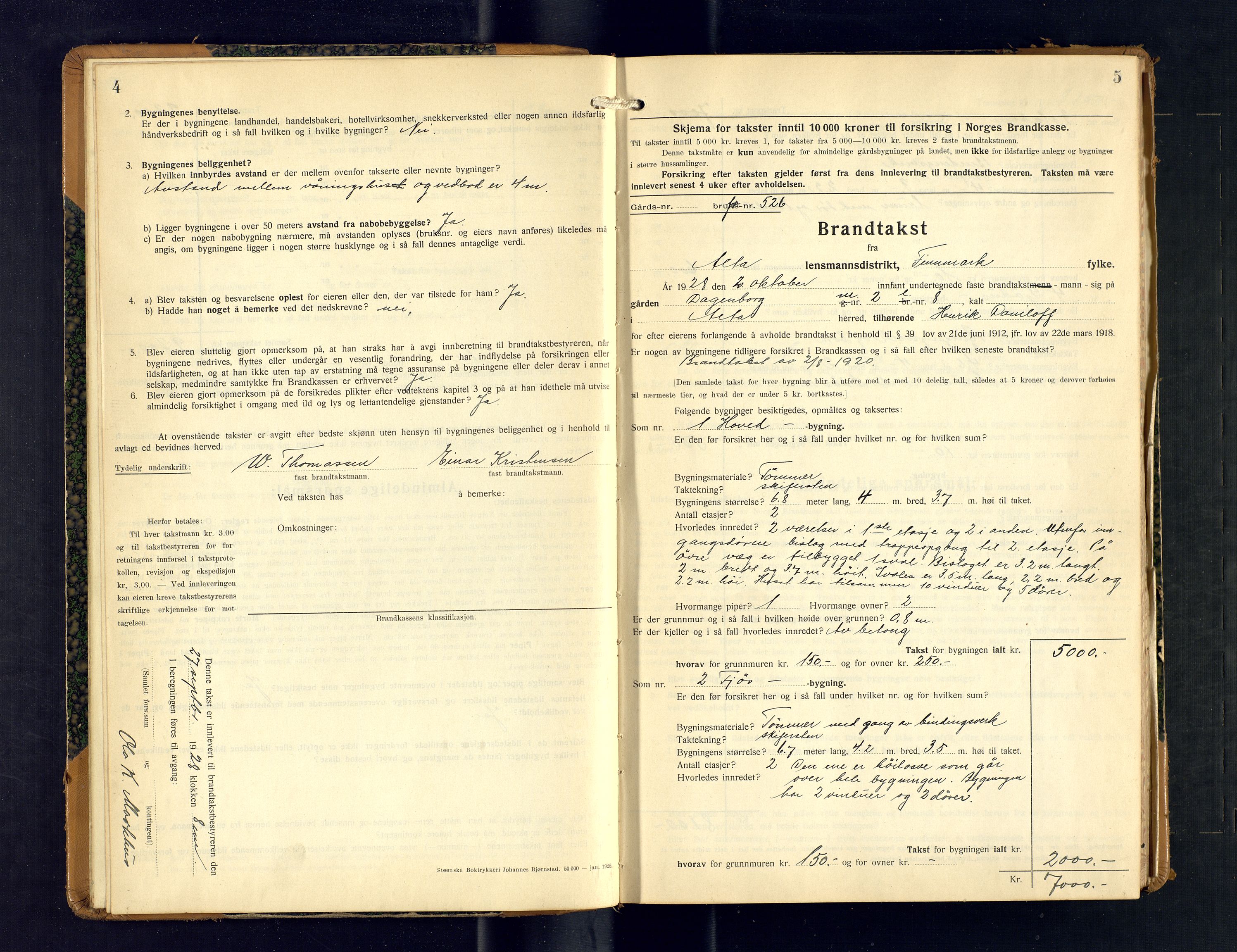 Alta lensmannskontor, AV/SATØ-S-1165/O/Ob/L0176: Branntakstprotokoll, 1928-1932, p. 4-5