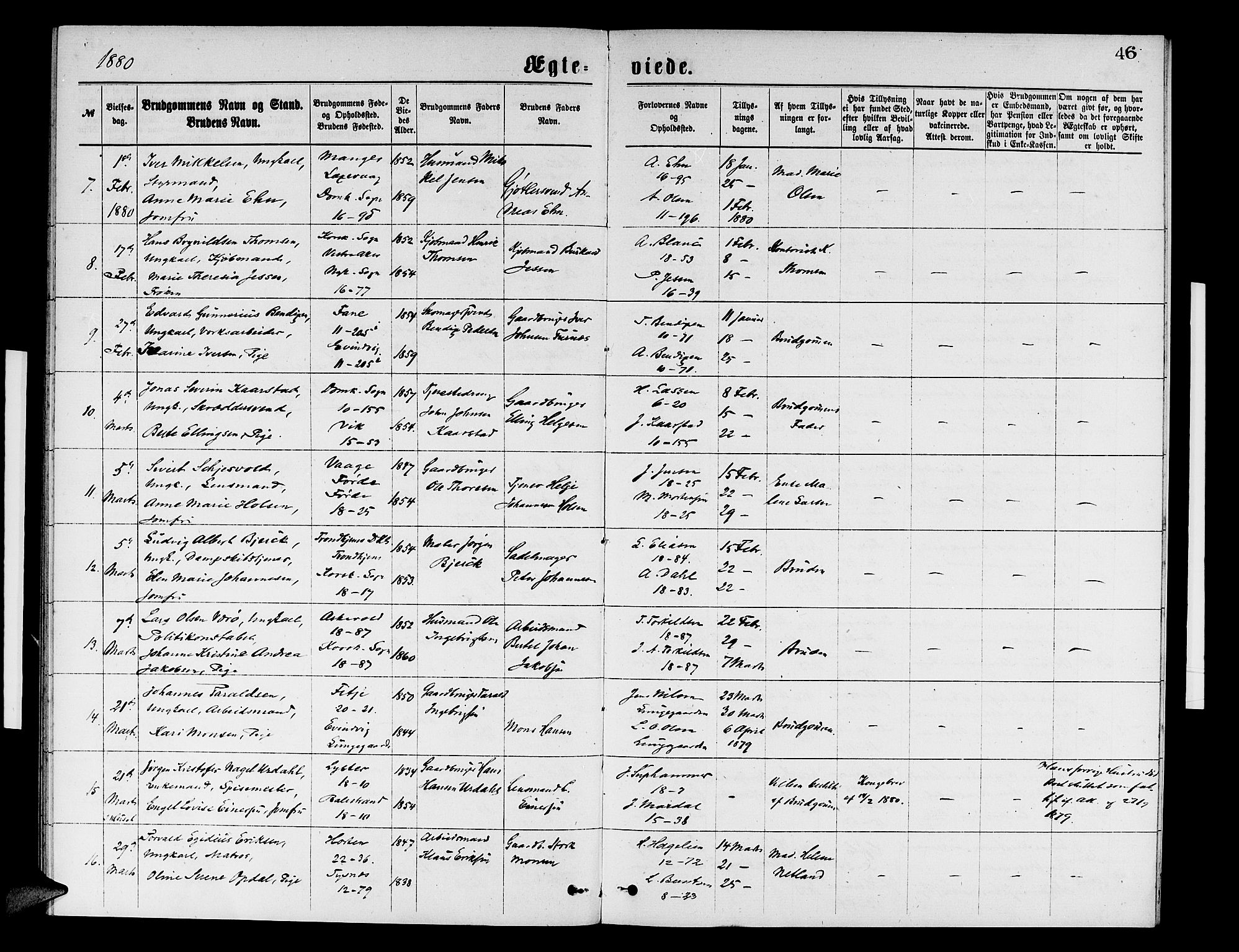 Domkirken sokneprestembete, AV/SAB-A-74801/H/Hab/L0031: Parish register (copy) no. D 3, 1877-1880, p. 46