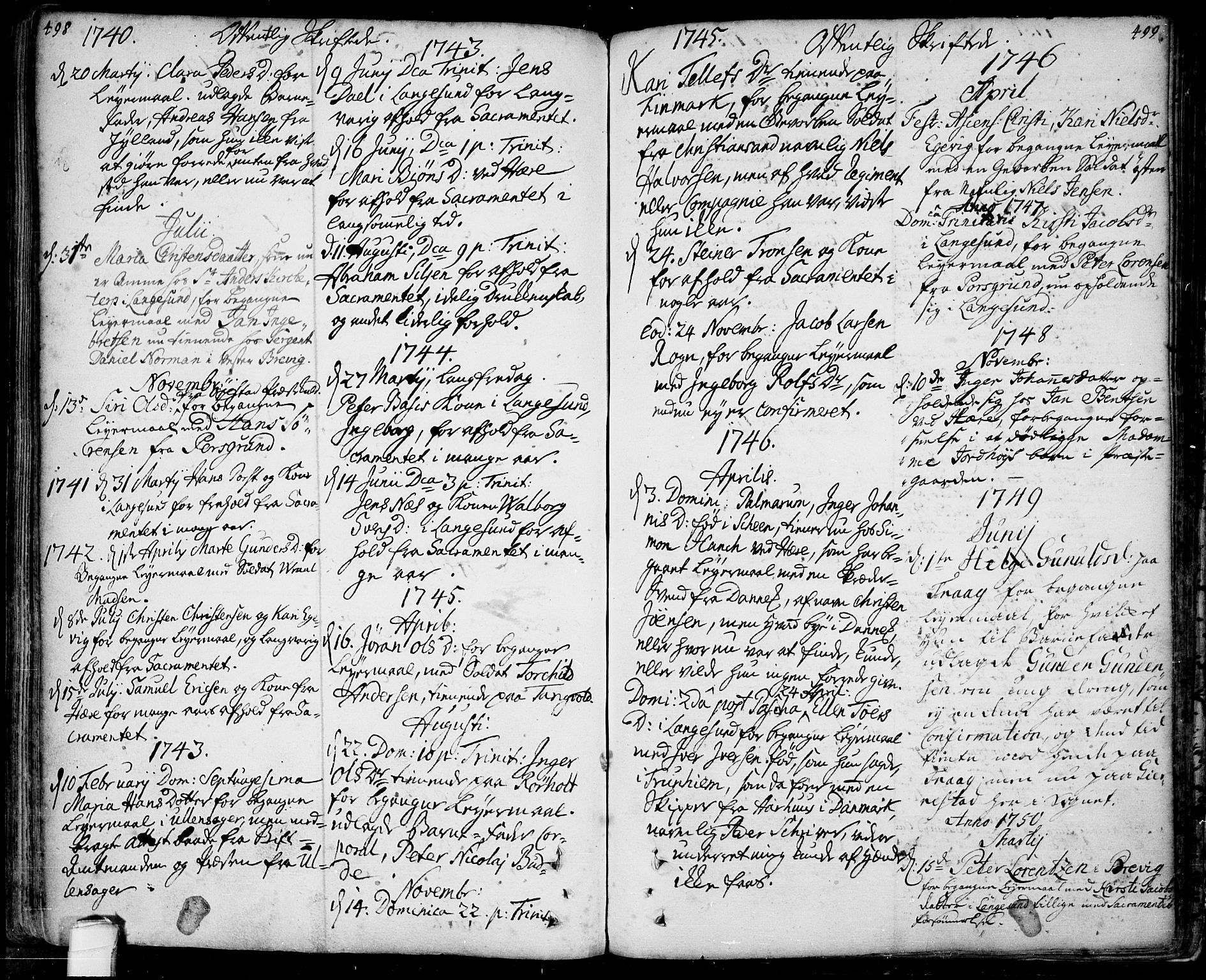 Bamble kirkebøker, SAKO/A-253/F/Fa/L0001: Parish register (official) no. I 1, 1702-1774, p. 498-499