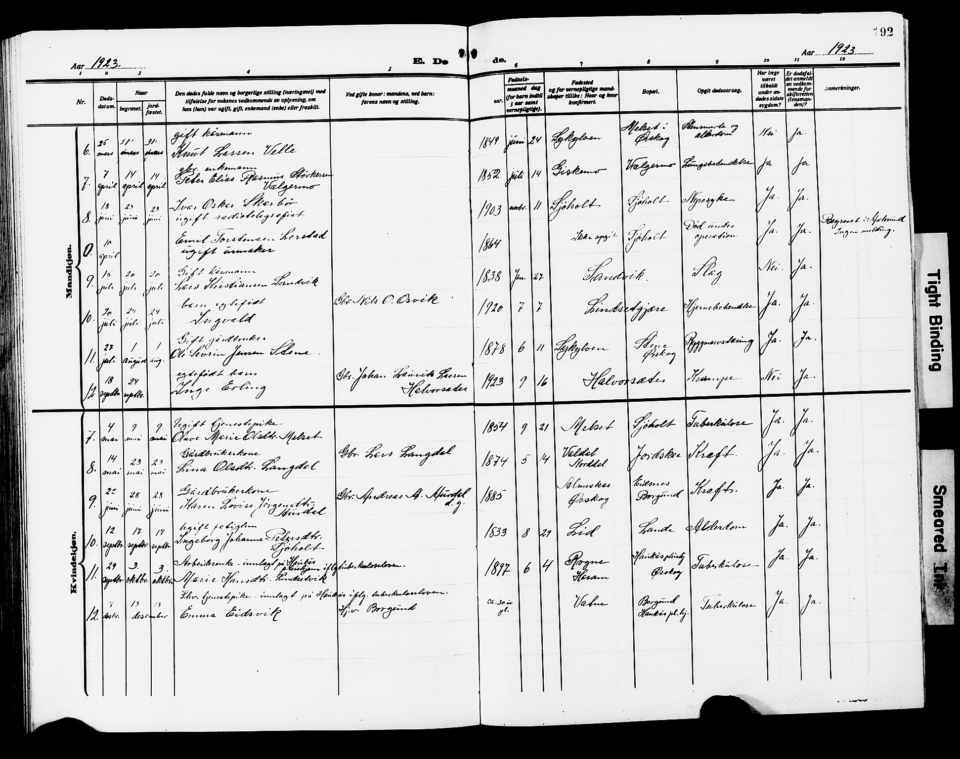 Ministerialprotokoller, klokkerbøker og fødselsregistre - Møre og Romsdal, AV/SAT-A-1454/522/L0328: Parish register (copy) no. 522C07, 1909-1925, p. 192