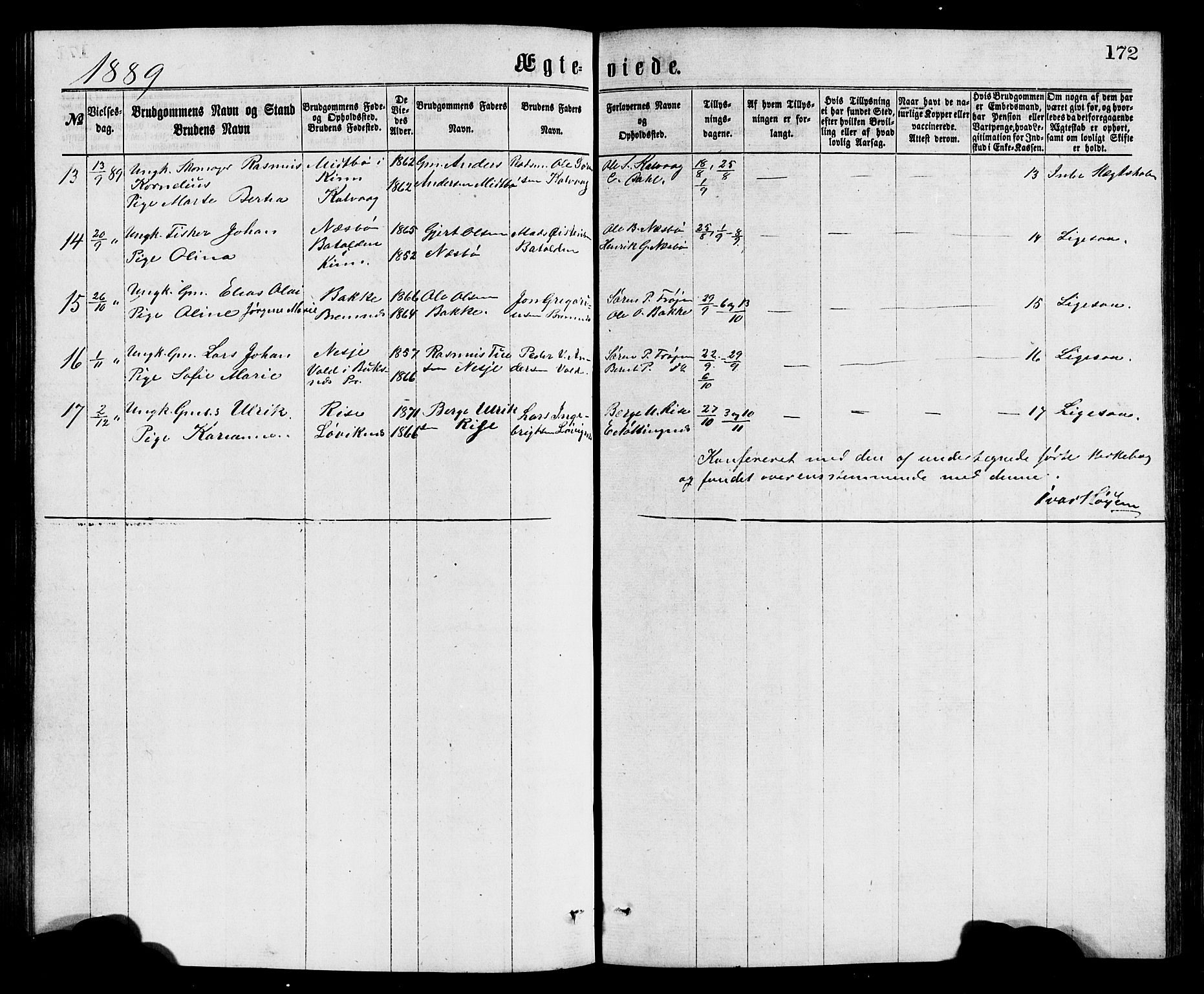 Bremanger sokneprestembete, SAB/A-82201/H/Hab/Haba/L0002: Parish register (copy) no. A 2, 1866-1889, p. 172