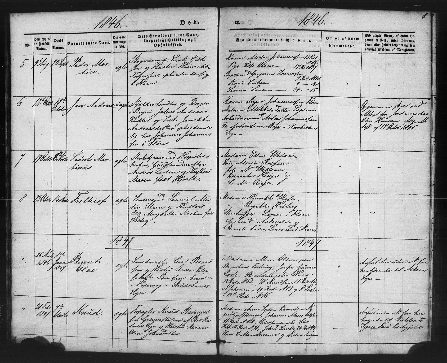 St. Jørgens hospital og Årstad sokneprestembete, AV/SAB-A-99934: Parish register (copy) no. A 2, 1843-1863, p. 8