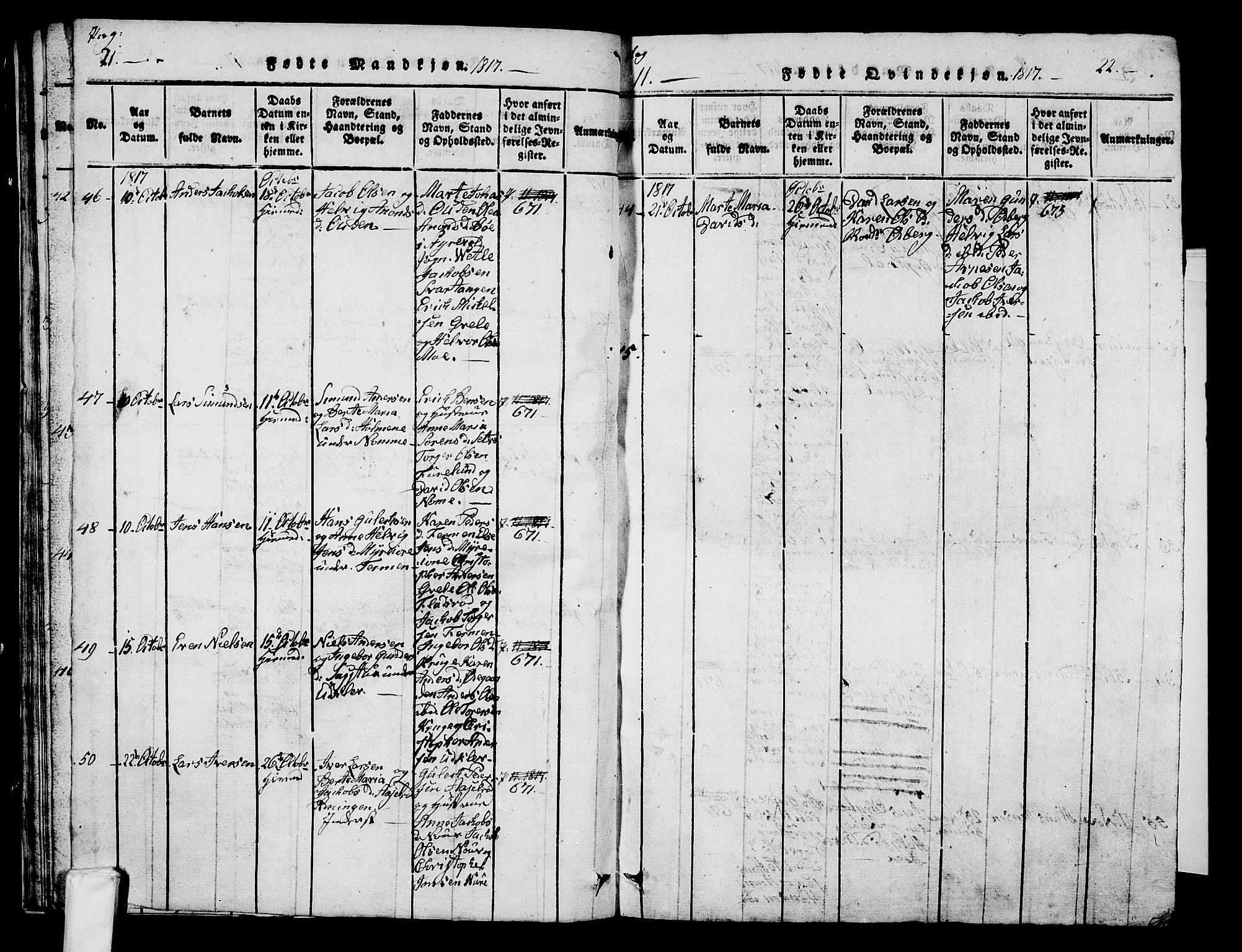 Hedrum kirkebøker, AV/SAKO-A-344/G/Ga/L0003: Parish register (copy) no. I 3, 1817-1835, p. 21-22