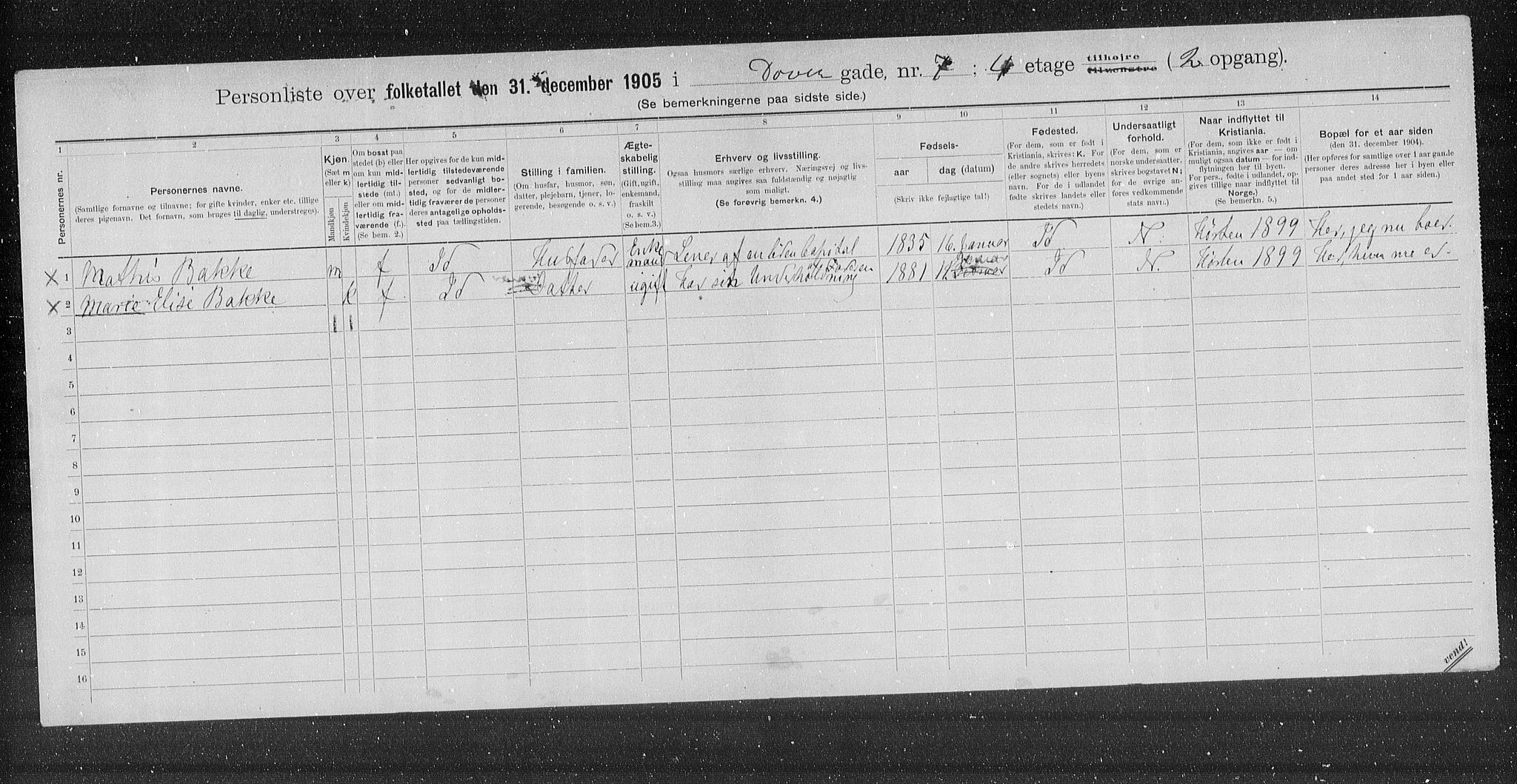 OBA, Municipal Census 1905 for Kristiania, 1905, p. 8422