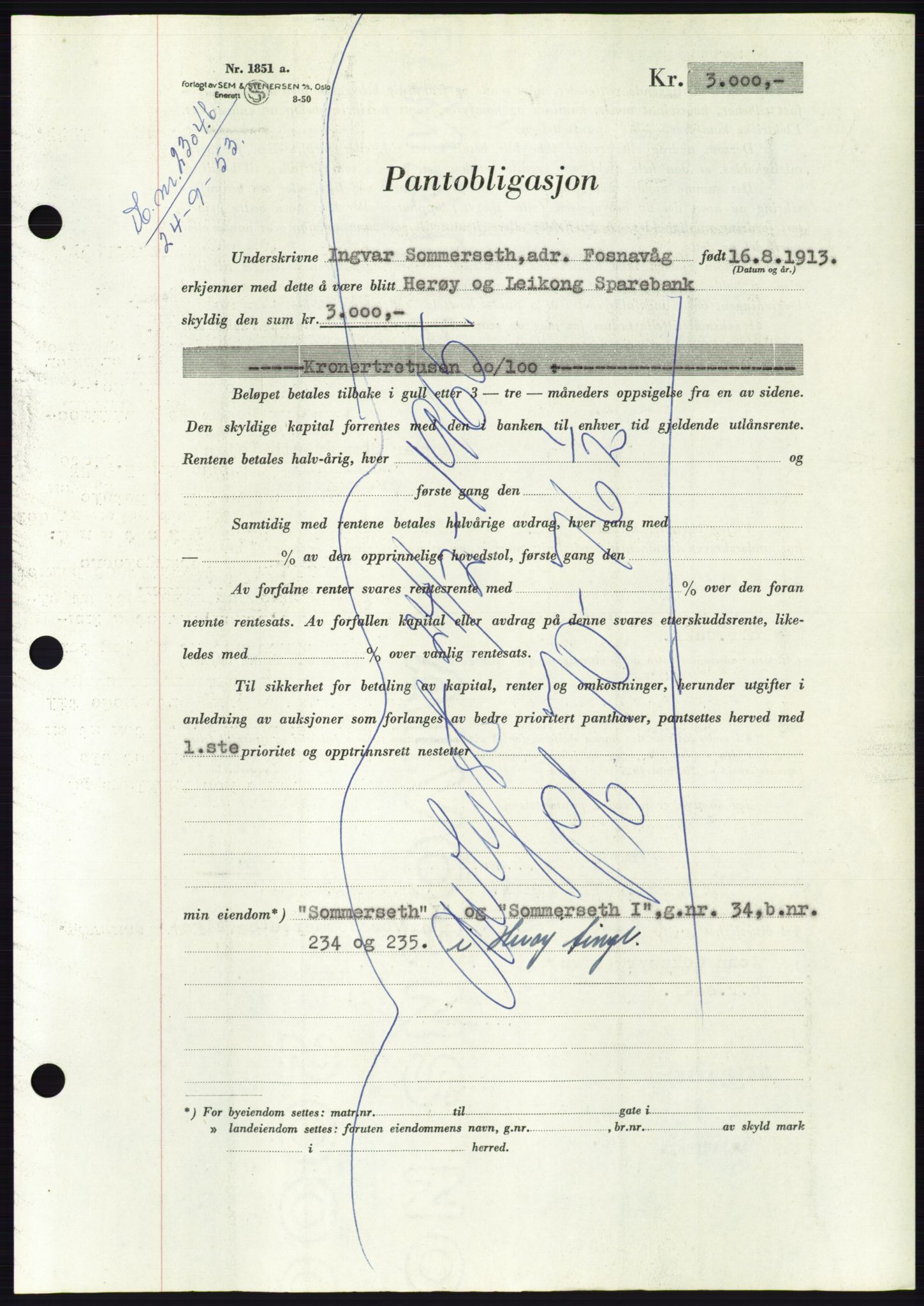 Søre Sunnmøre sorenskriveri, AV/SAT-A-4122/1/2/2C/L0124: Mortgage book no. 12B, 1953-1954, Diary no: : 2304/1953