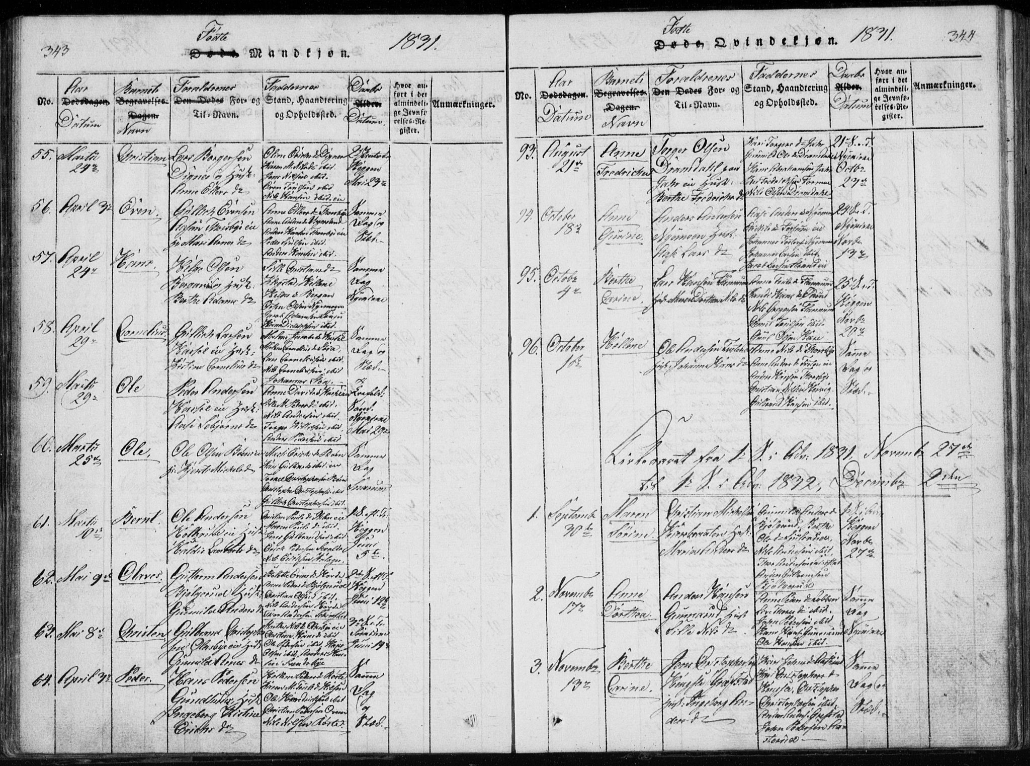 Modum kirkebøker, AV/SAKO-A-234/G/Ga/L0002: Parish register (copy) no. I 2, 1824-1832, p. 343-344