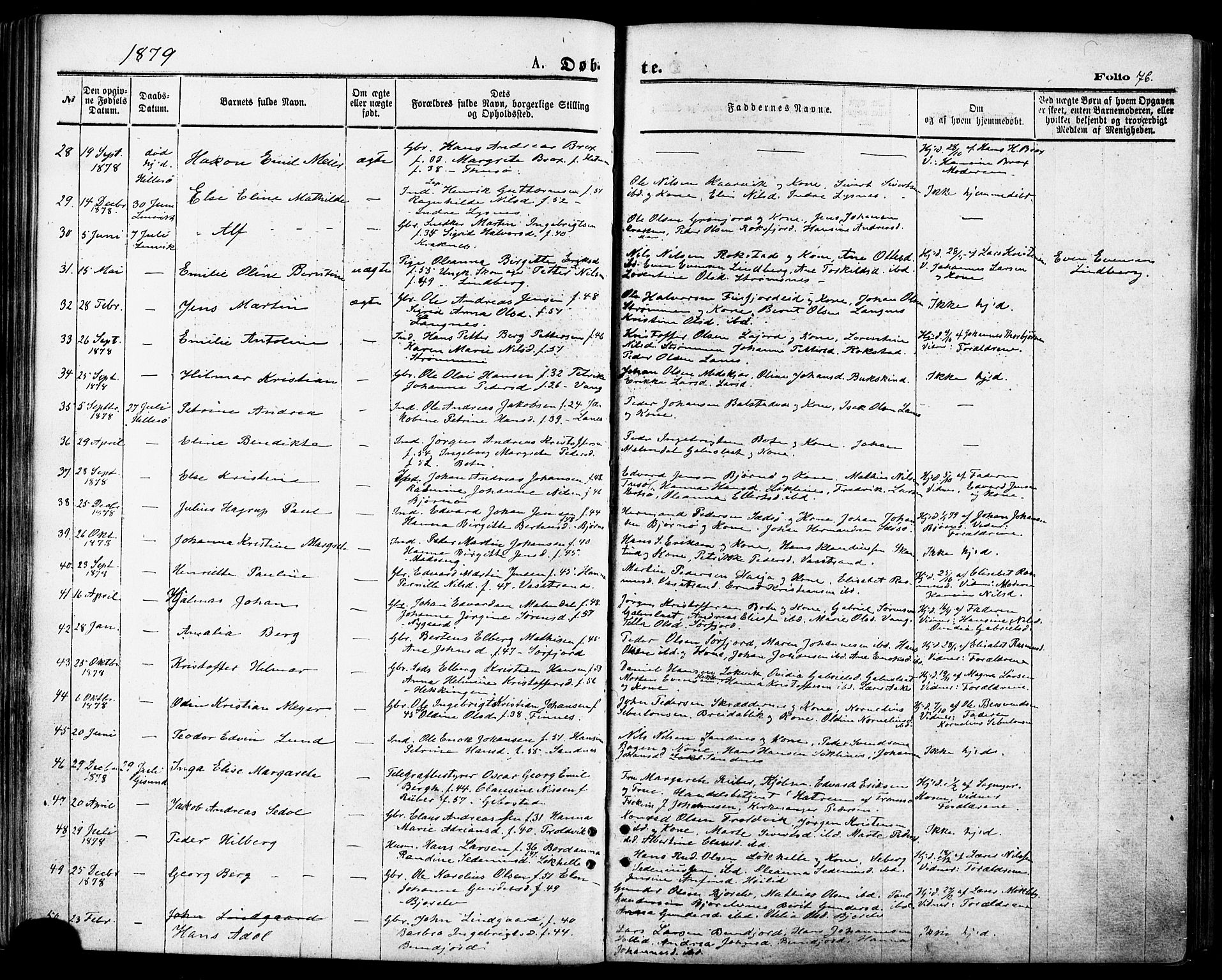 Lenvik sokneprestembete, SATØ/S-1310/H/Ha/Haa/L0010kirke: Parish register (official) no. 10, 1873-1880, p. 76