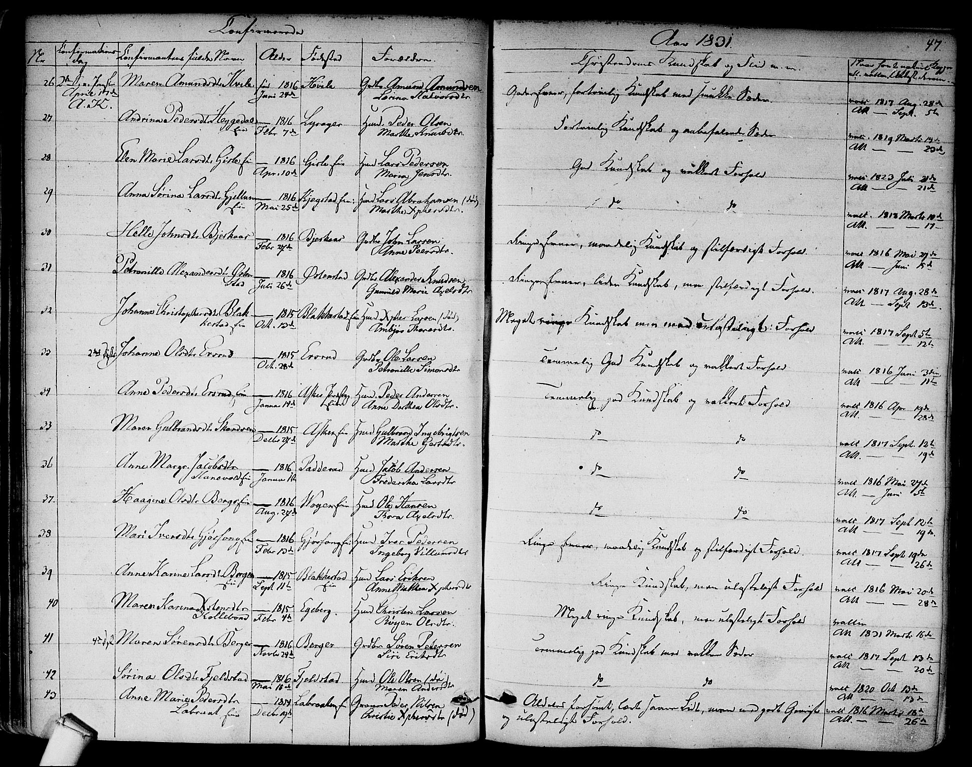 Asker prestekontor Kirkebøker, AV/SAO-A-10256a/F/Fa/L0009: Parish register (official) no. I 9, 1825-1878, p. 47