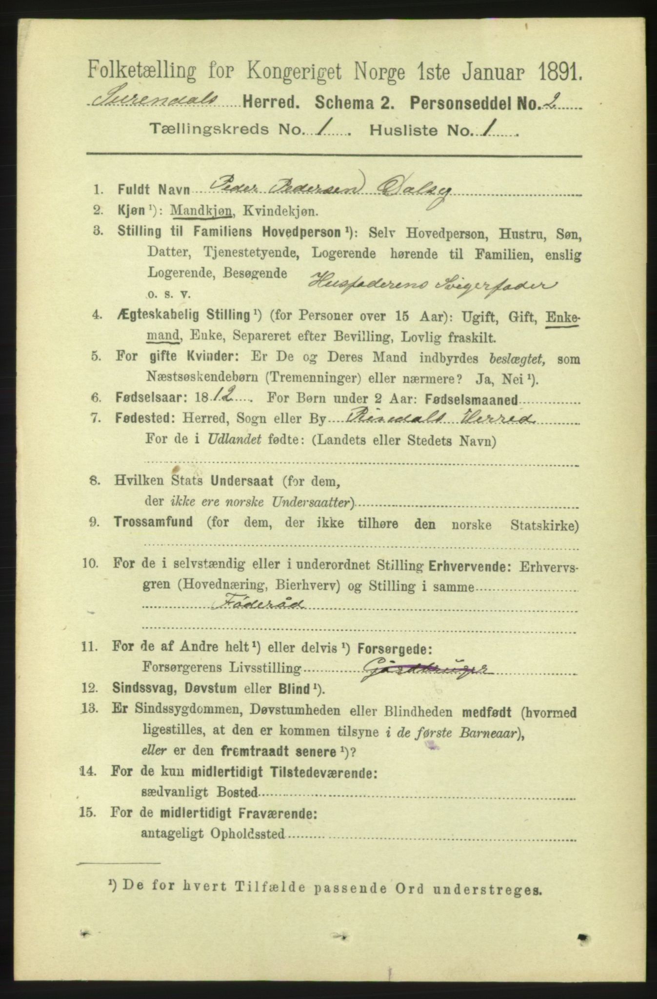 RA, 1891 census for 1566 Surnadal, 1891, p. 95