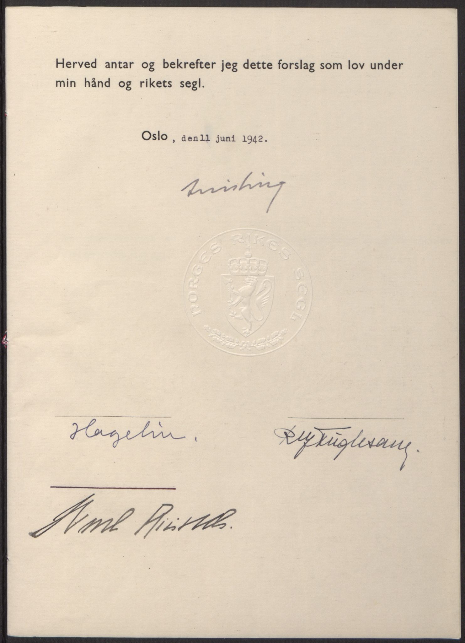 NS-administrasjonen 1940-1945 (Statsrådsekretariatet, de kommisariske statsråder mm), AV/RA-S-4279/D/Db/L0098: Lover II, 1942, p. 74